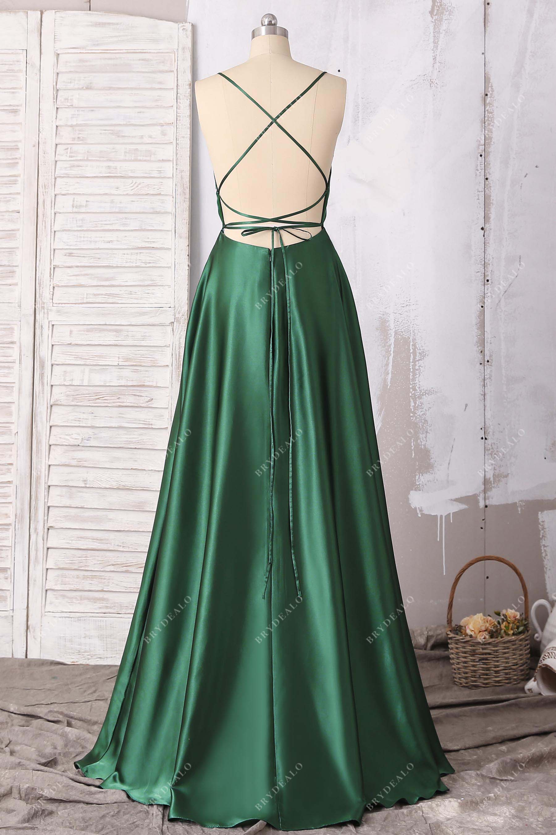 crisscross open back prom dress
