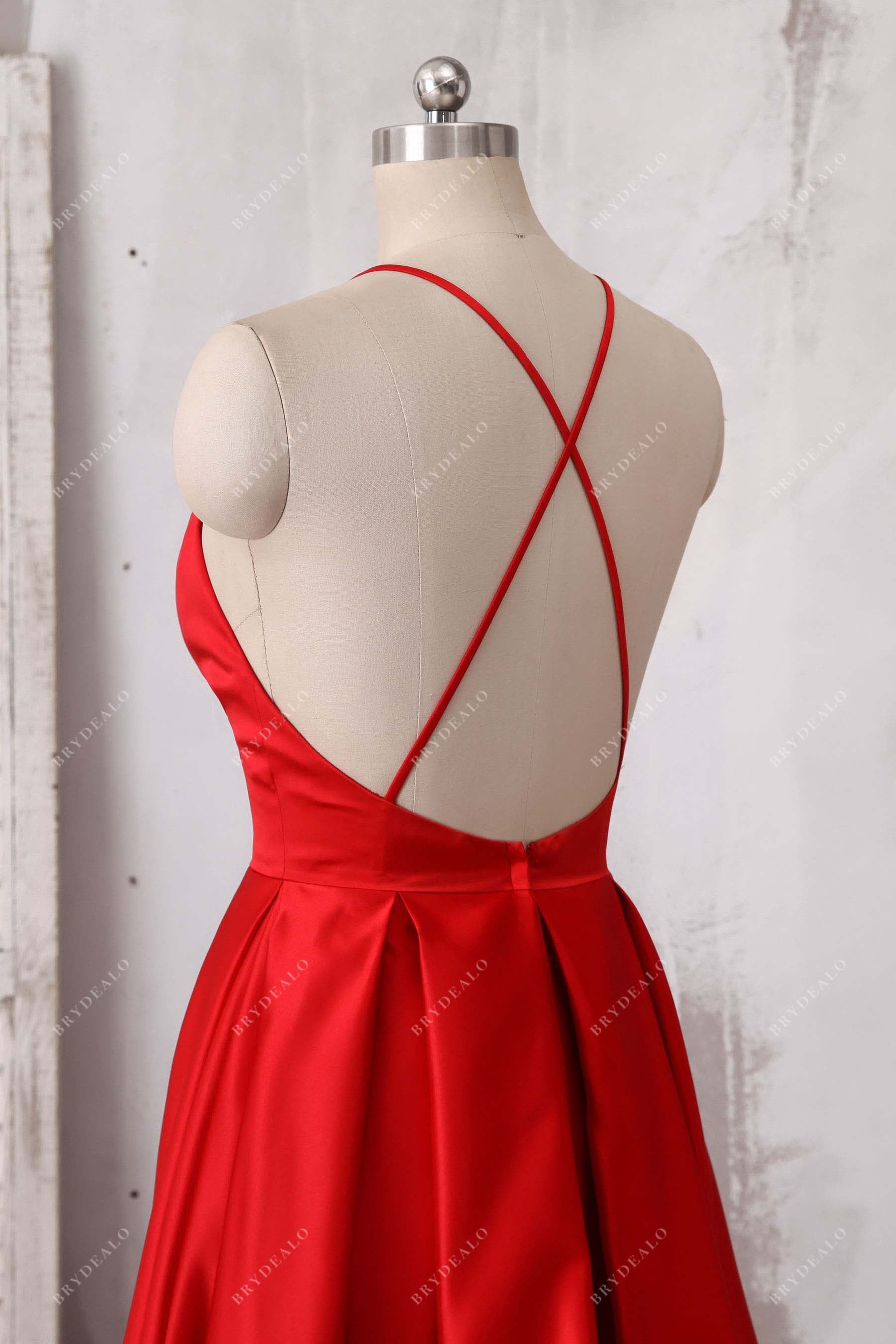 criss cross open back satin gown
