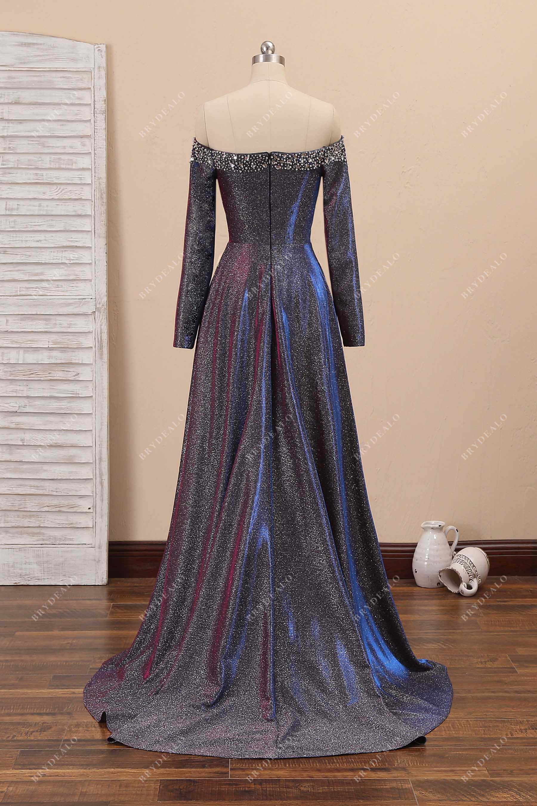 crystals off-shoulder A-line prom dress