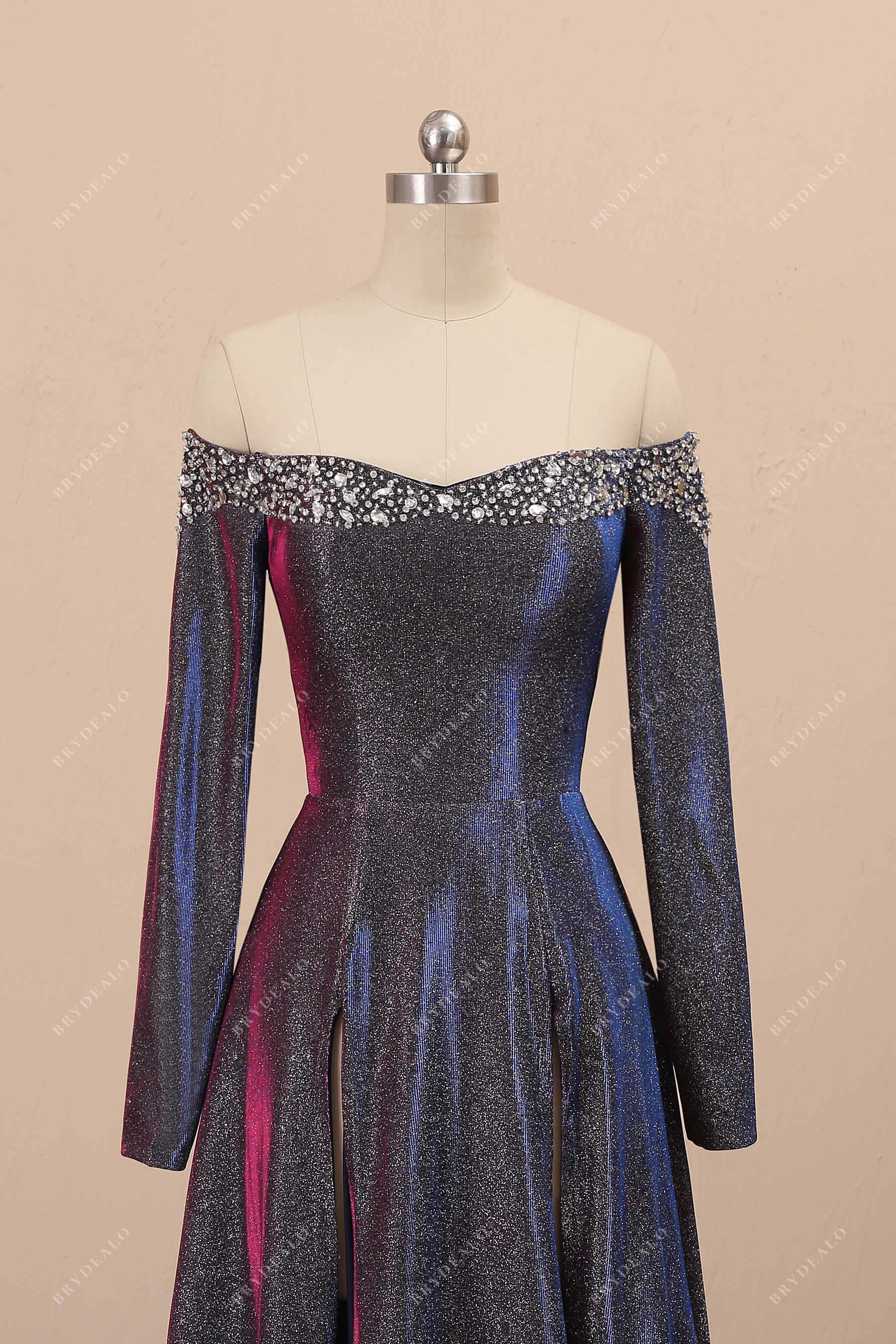 crystals off-shoulder glitter prom gown
