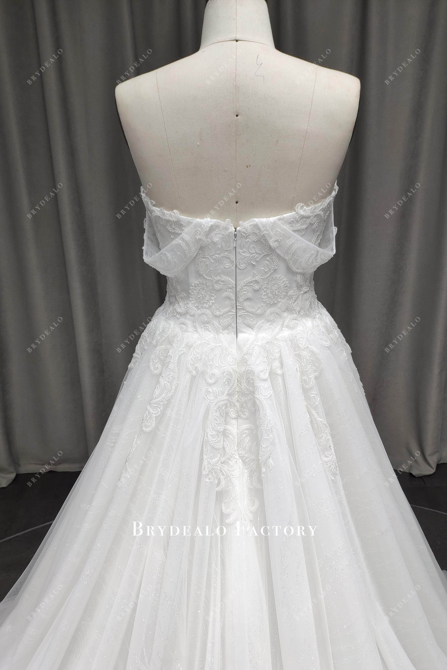 beaded lace off-shoulder wedding dress