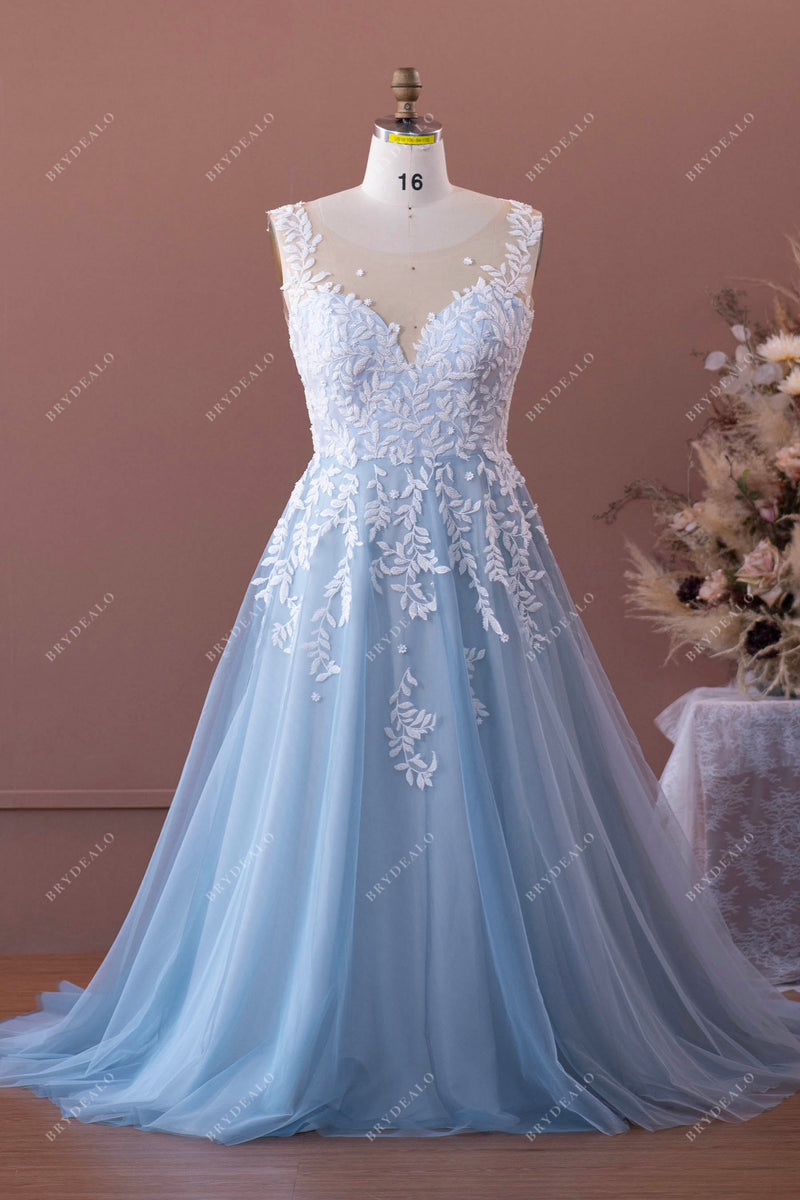 Illusion Neck Beaded Flower Lace Shimmery Wedding Dress