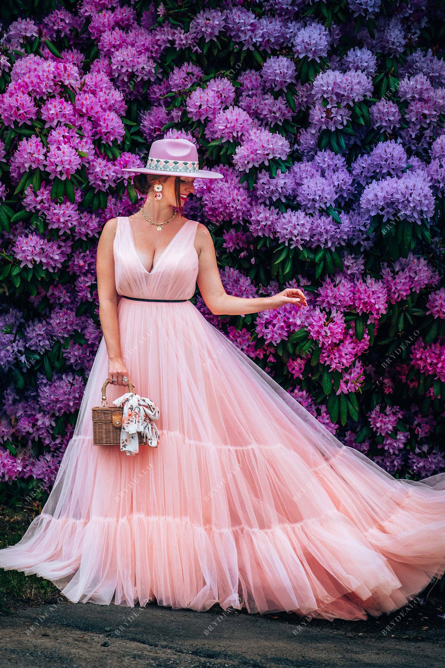custom made pink tiered formal dress