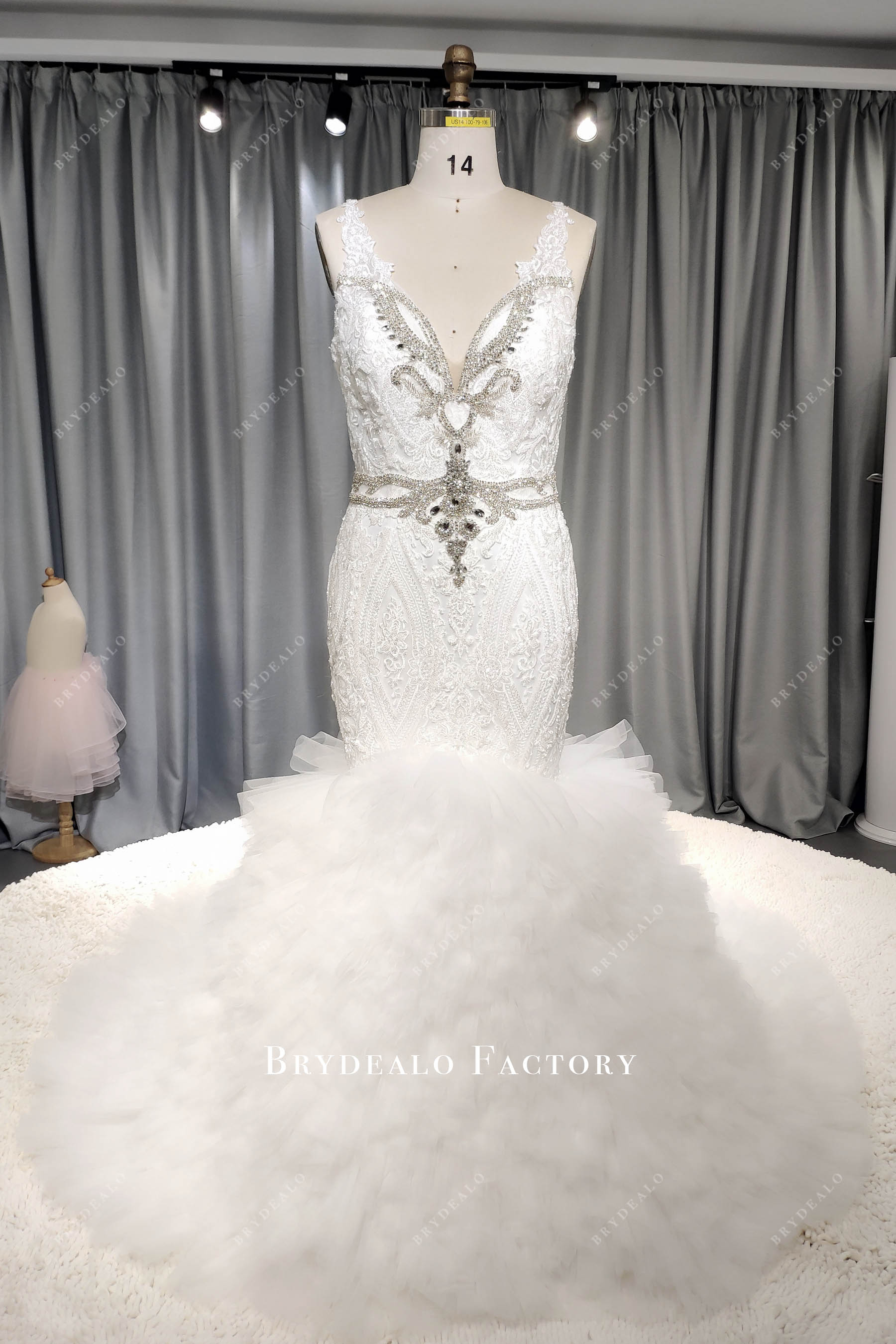 custom rhinestone beaded trumpet wedding gown