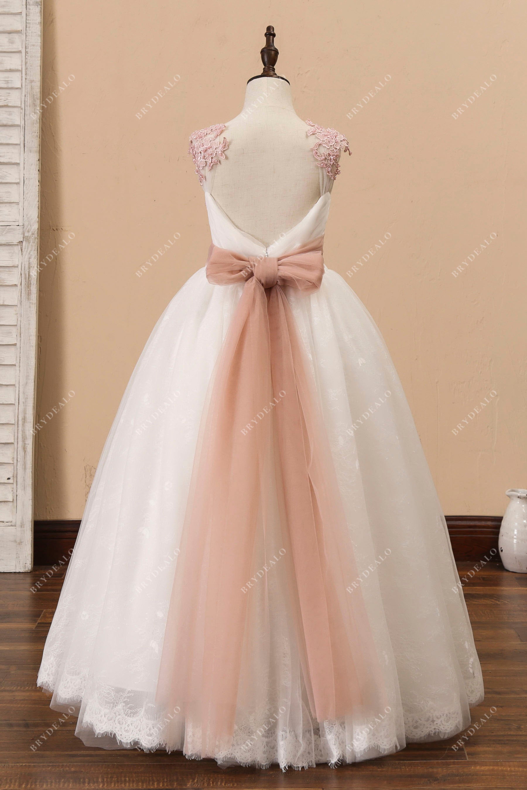 cute beaded straps tulle flower girl gown