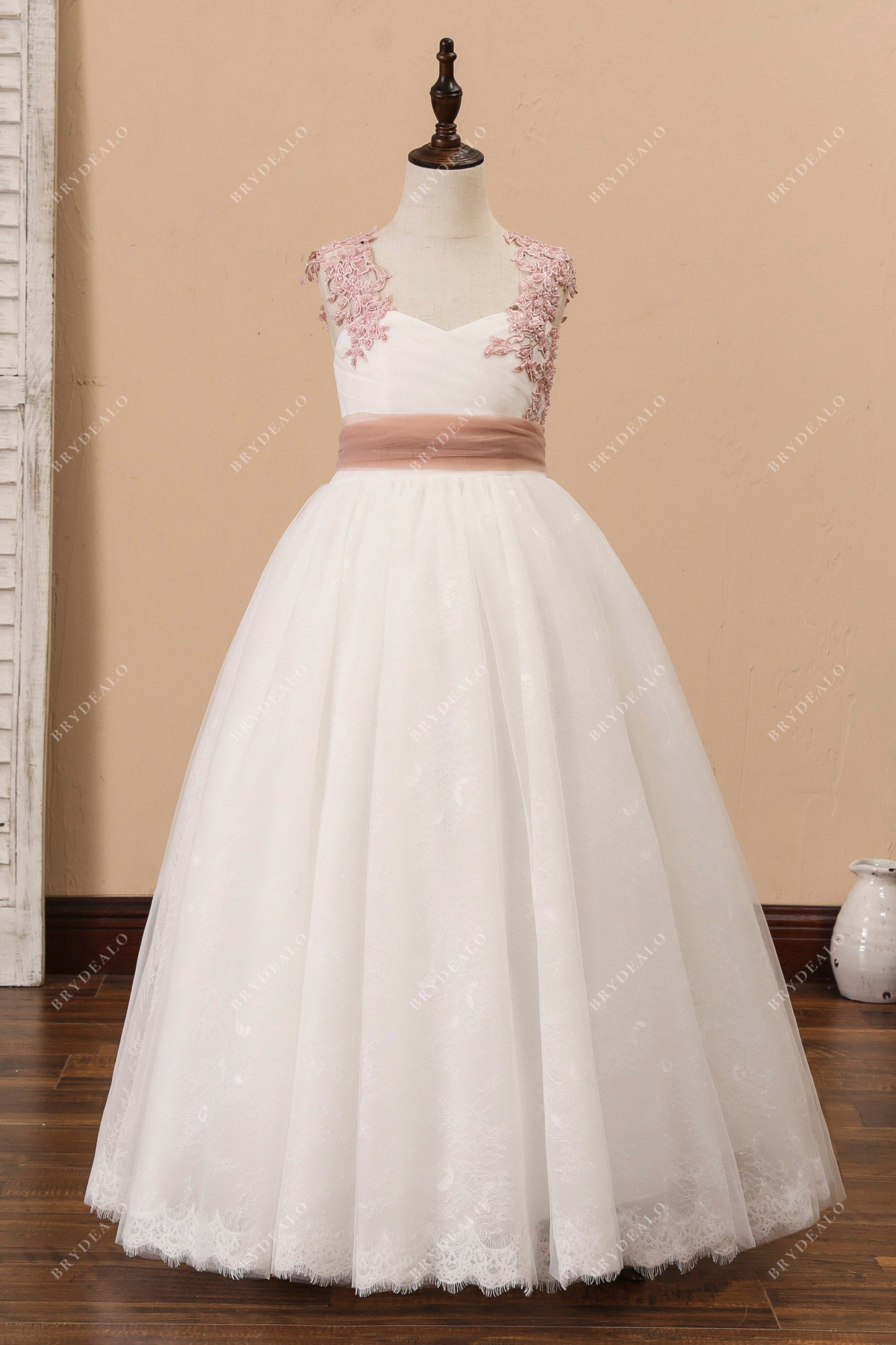cute beaded straps tulle flower girl dress