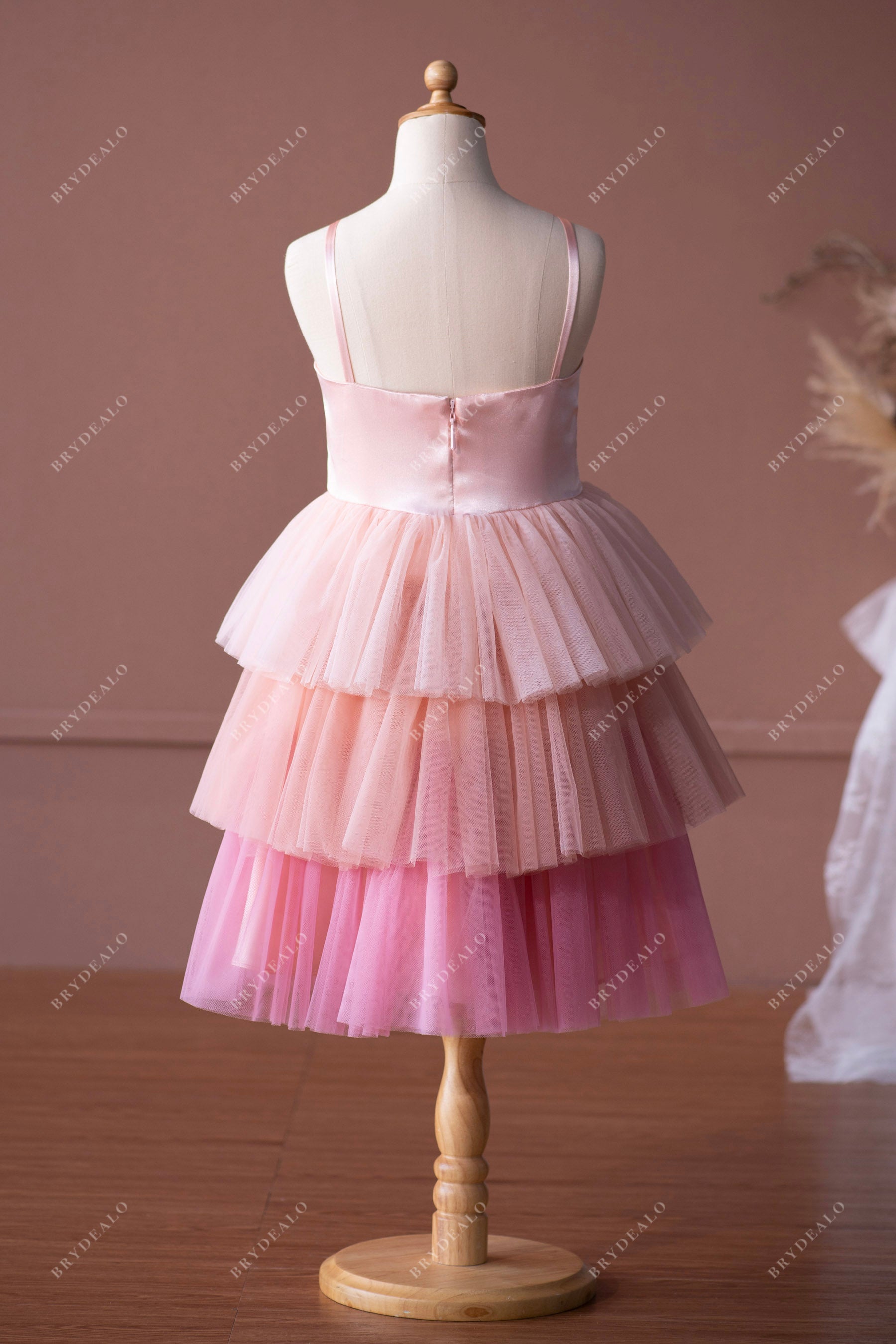 cute pink ombre knee length satin tulle flower girl dress