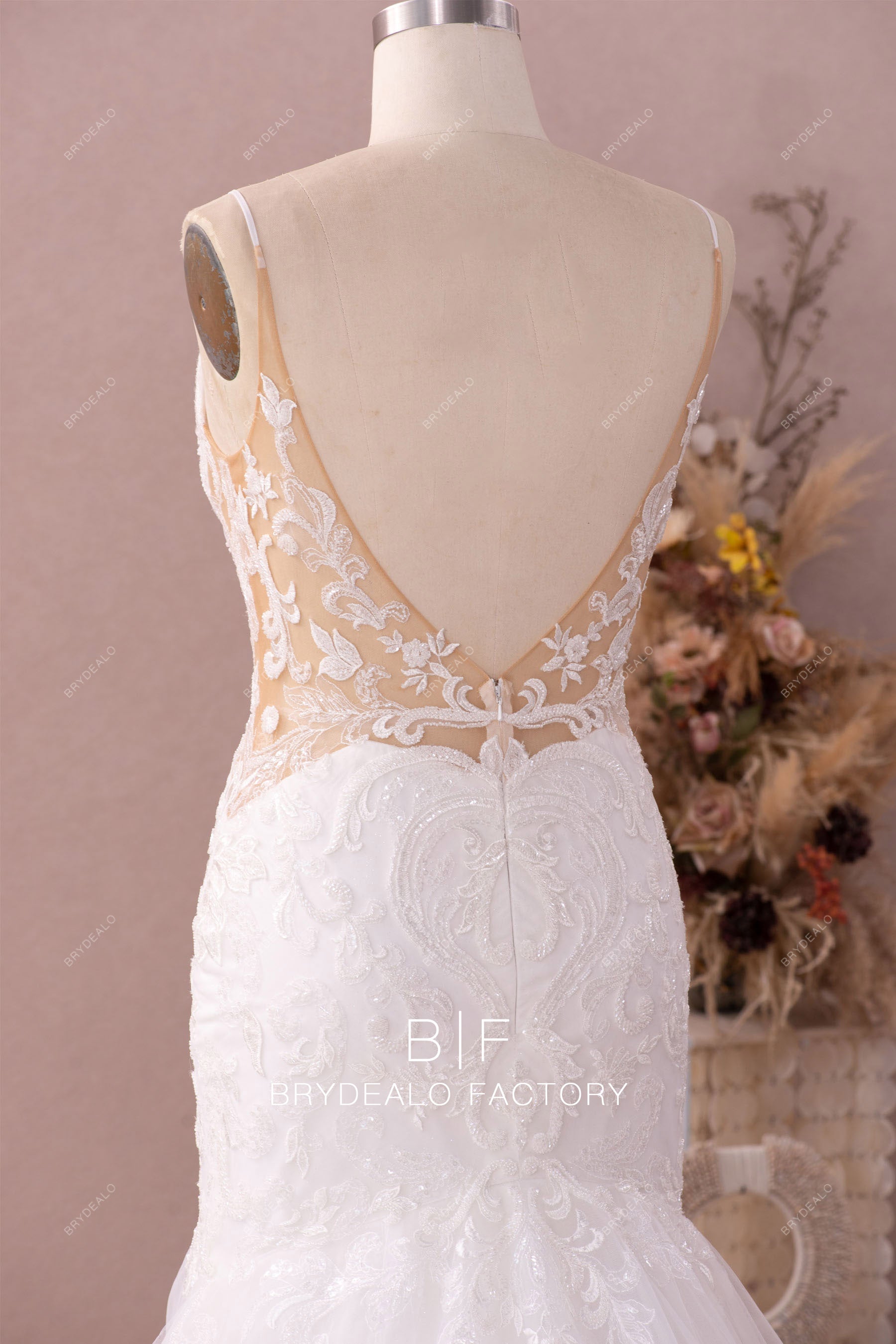 cutout lace crepe wedding dress