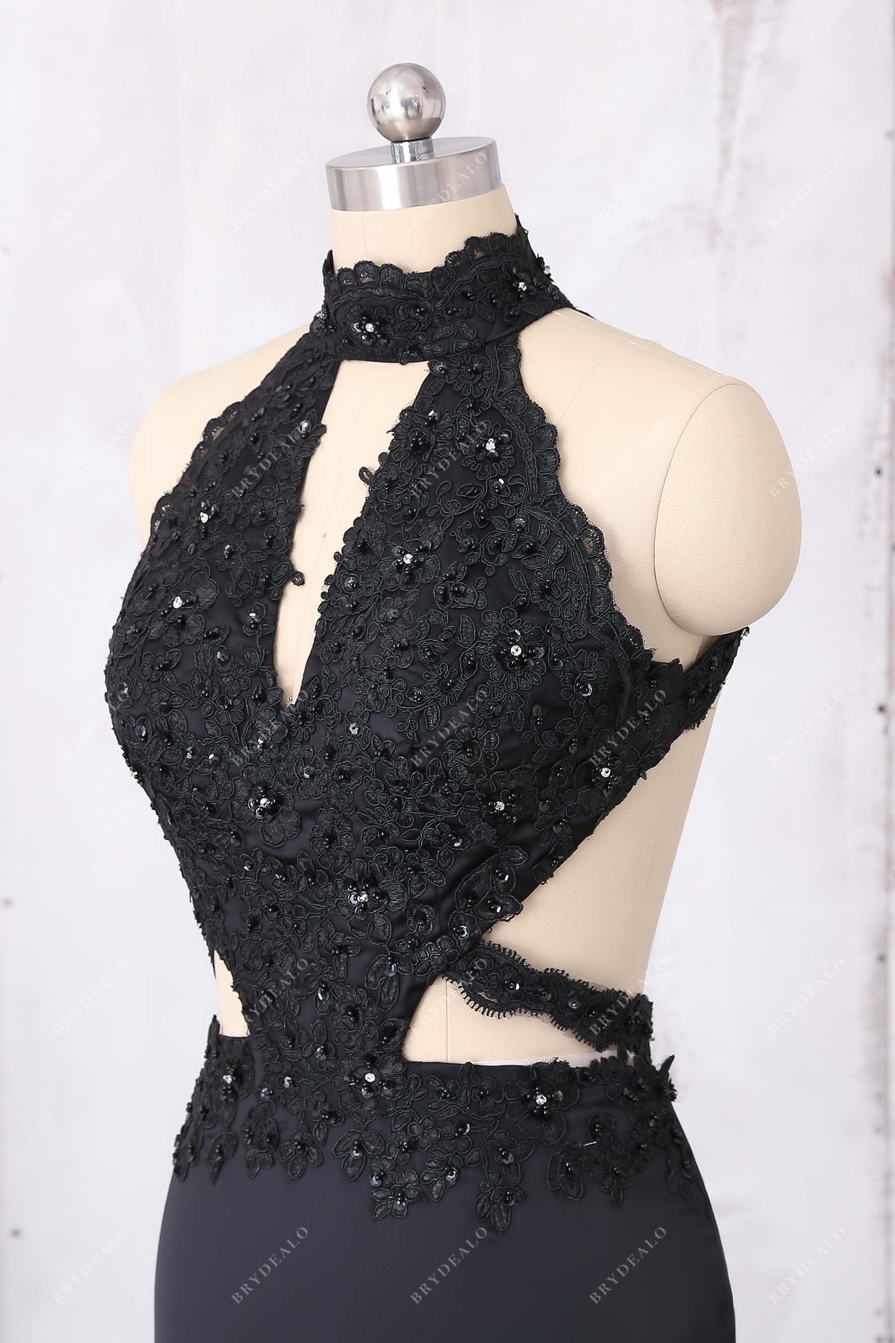 cutouts halter neck lace prom dress
