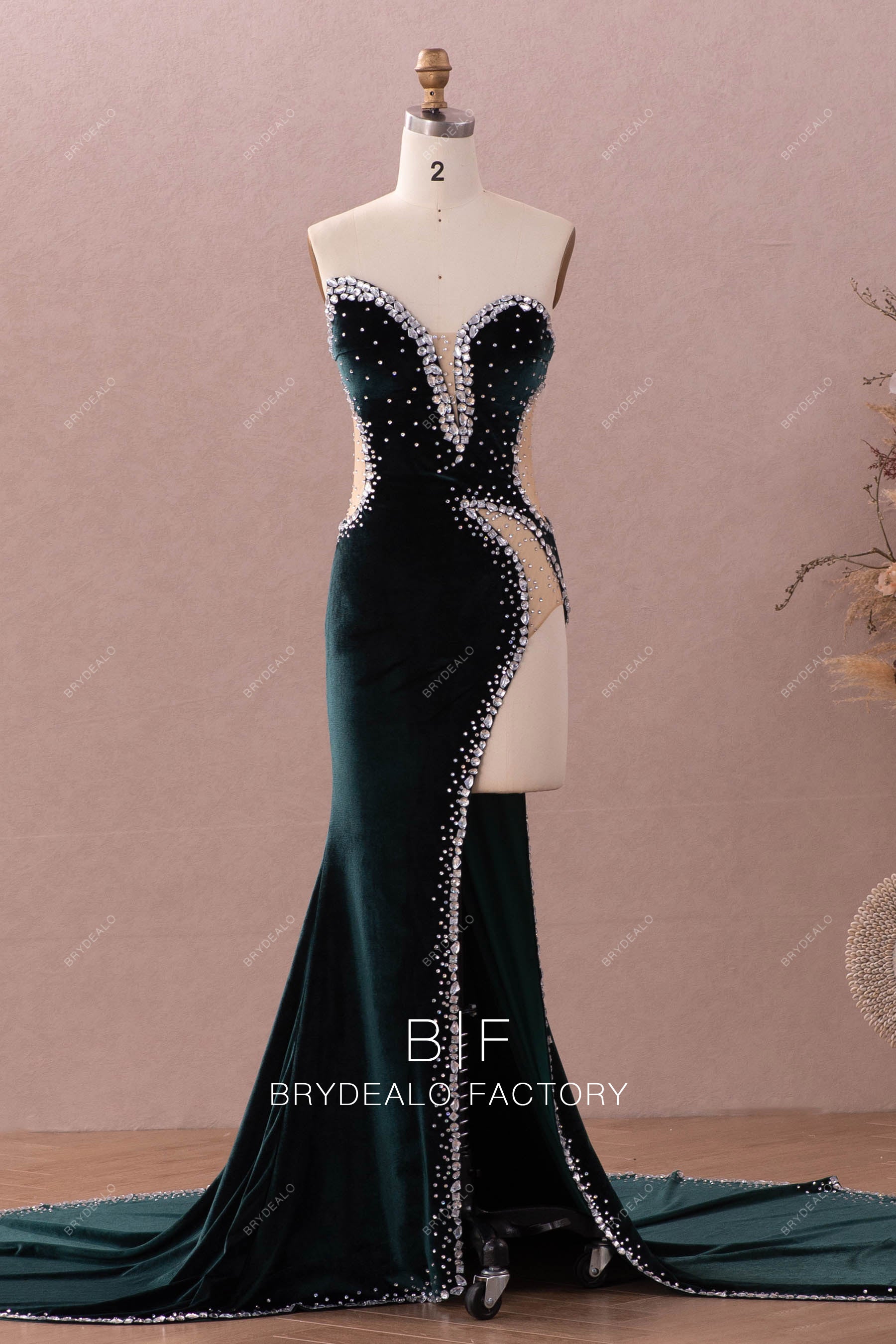 Sexy Rhinestone Cutout Mermaid Velvet Long Prom Dress Sexy Rhinestone Cutout Mermaid Velvet Long Prom Dress