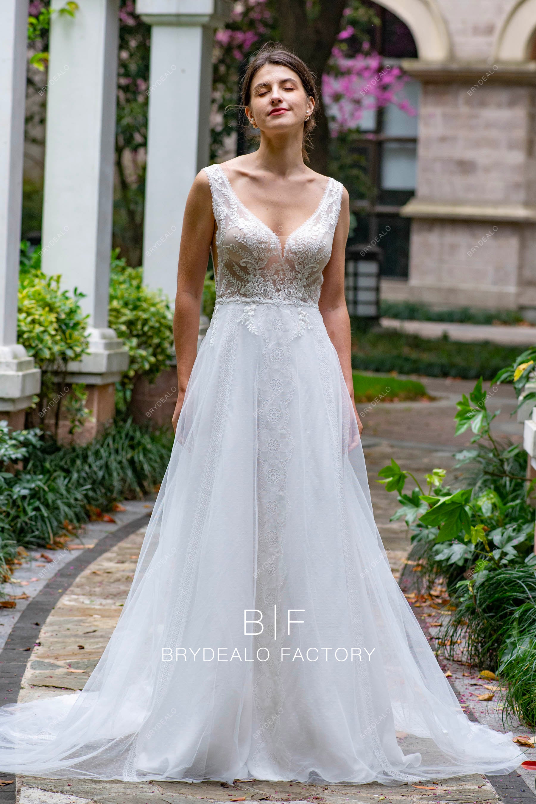Boho Straps Flower Lace Long A-line Wedding Dress Boho Straps Flower Lace Long A-line Wedding Dress