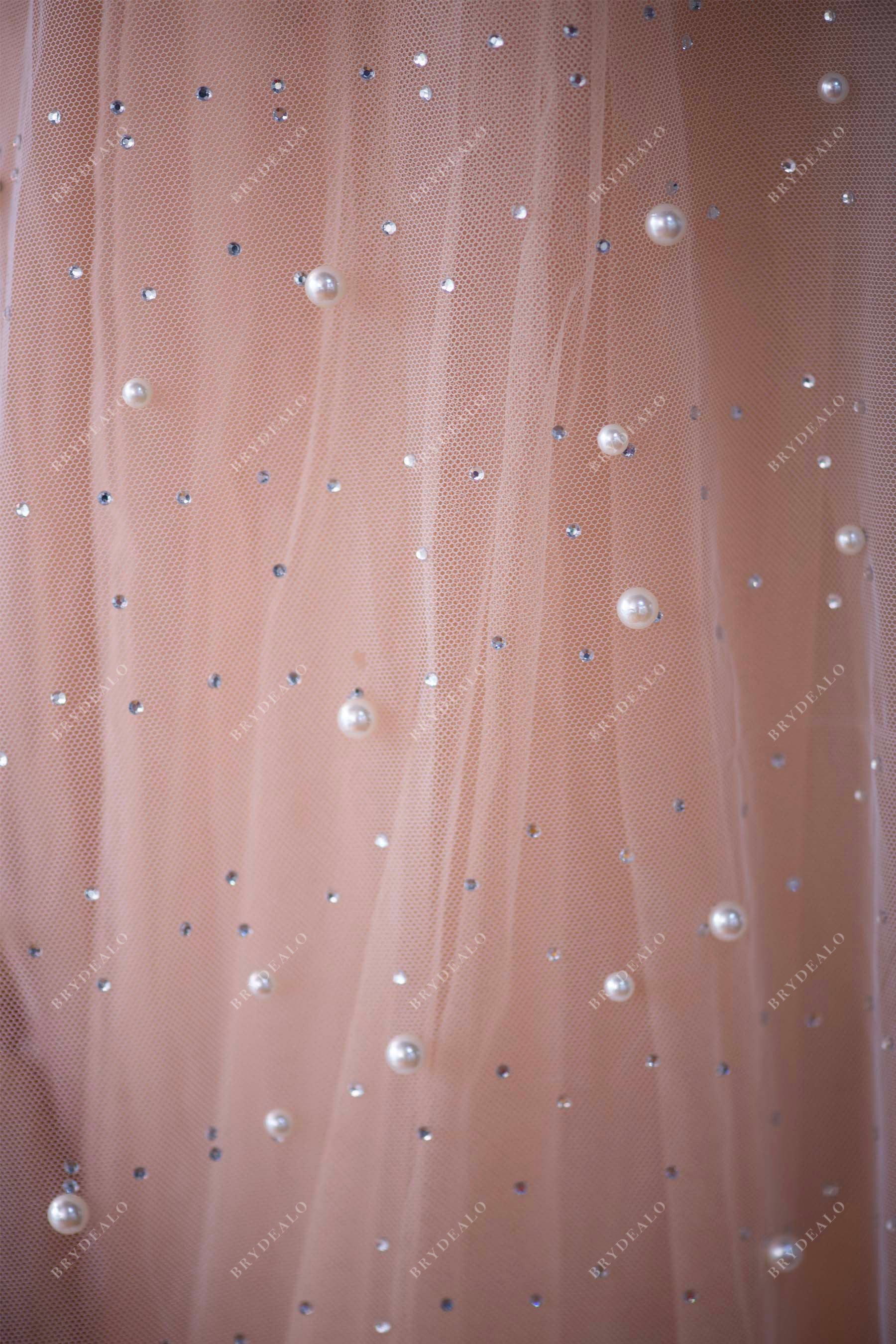 delicate pearled rhinestones tulle fabric