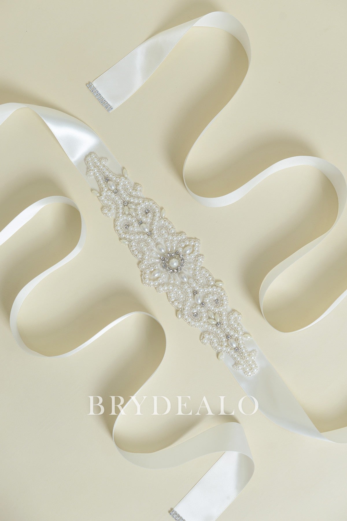Pearls Crystals Satin Bridal Sash