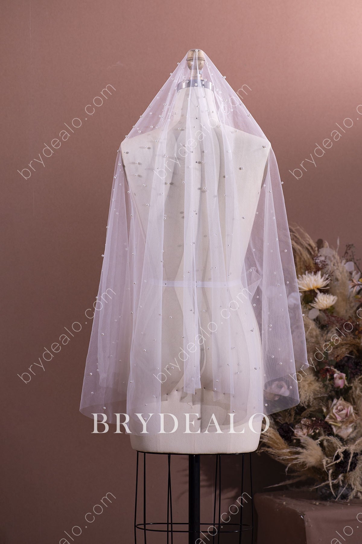 delicate pearls elbow bridal veil