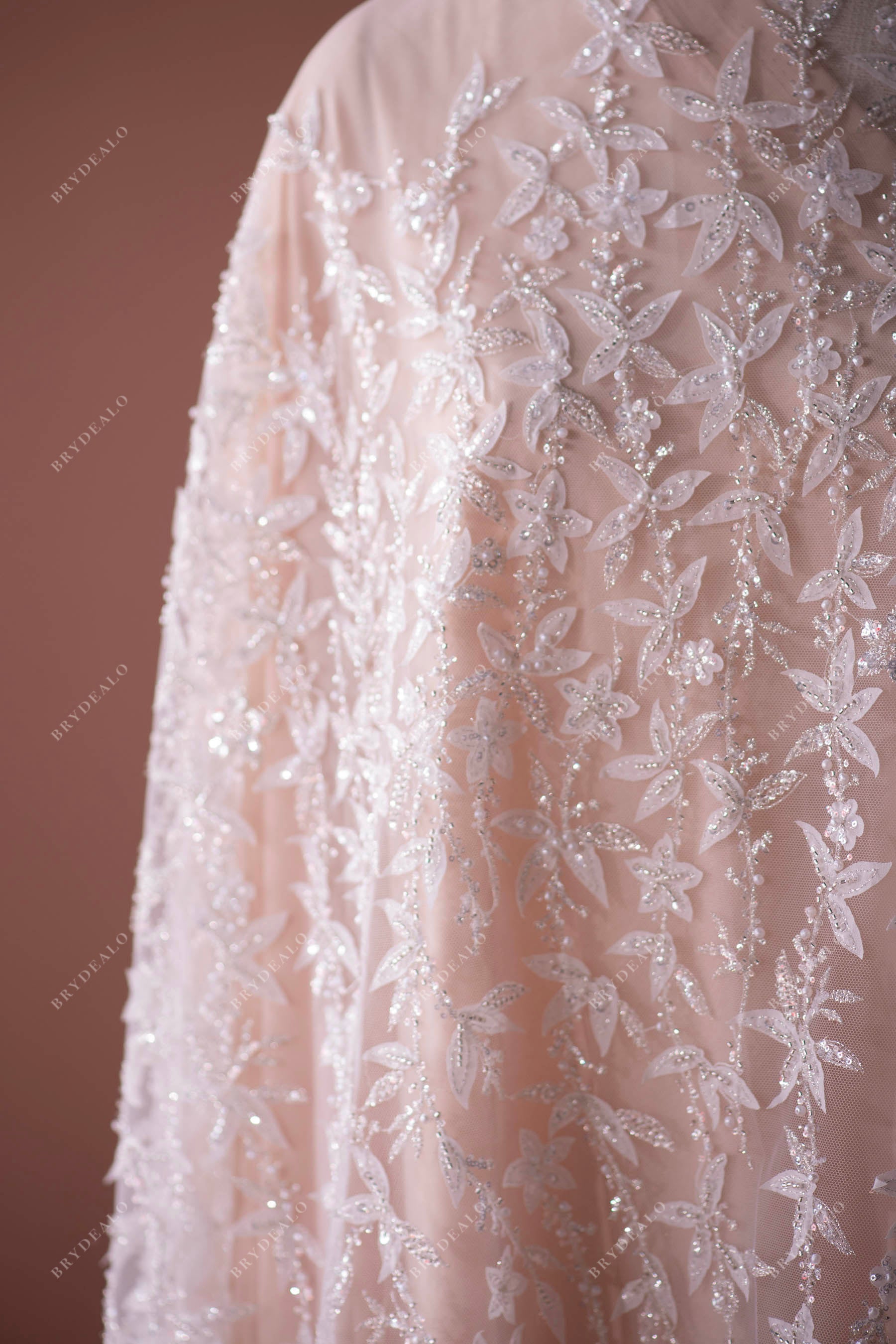 designer beaded 3D leaf lace for wholesale