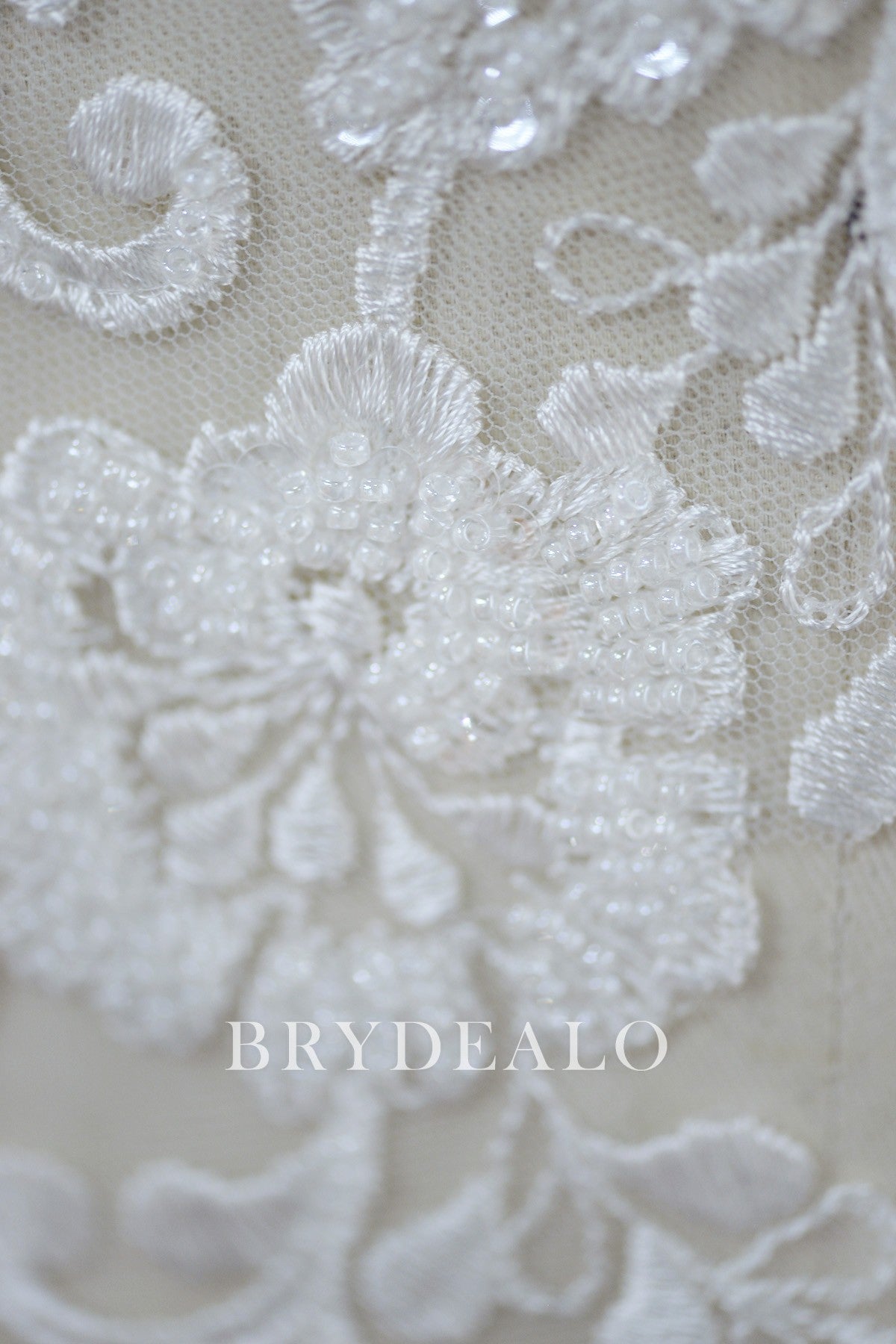Beaded Flower Leaf Bridal Lace Applique
