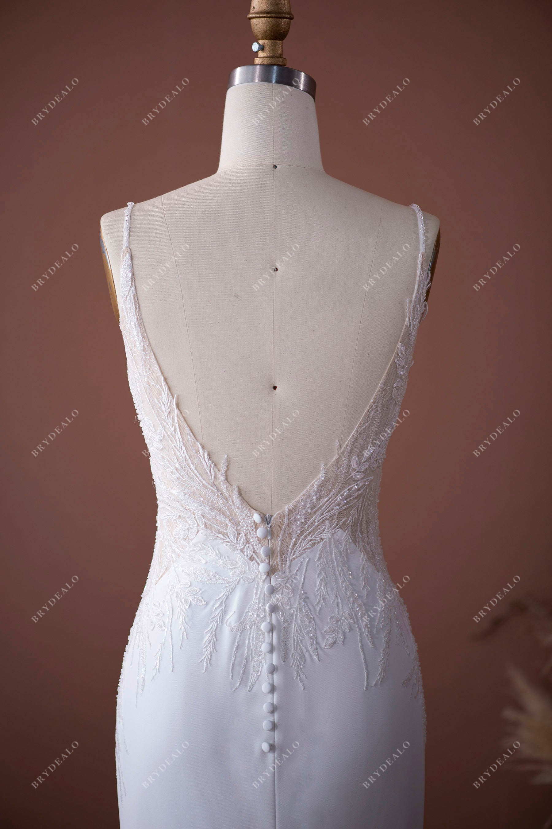 open back thin straps lace bridal gown
