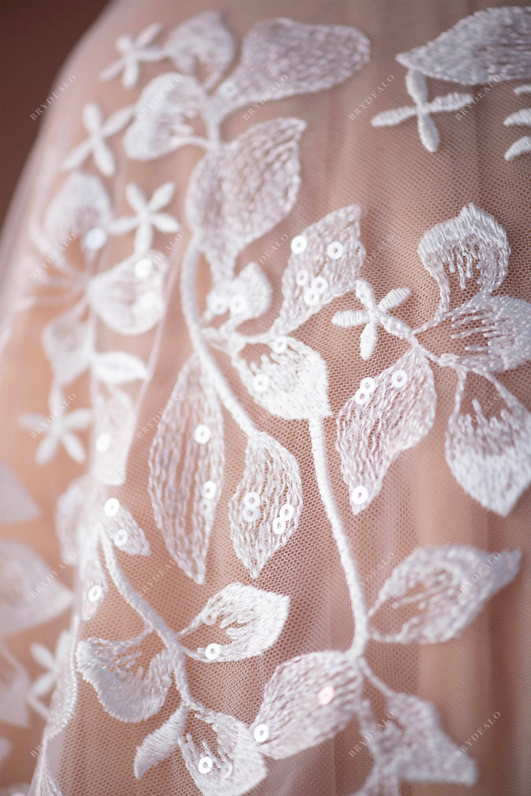 designer flower leaf sequined bridal lace fabric for wholessale