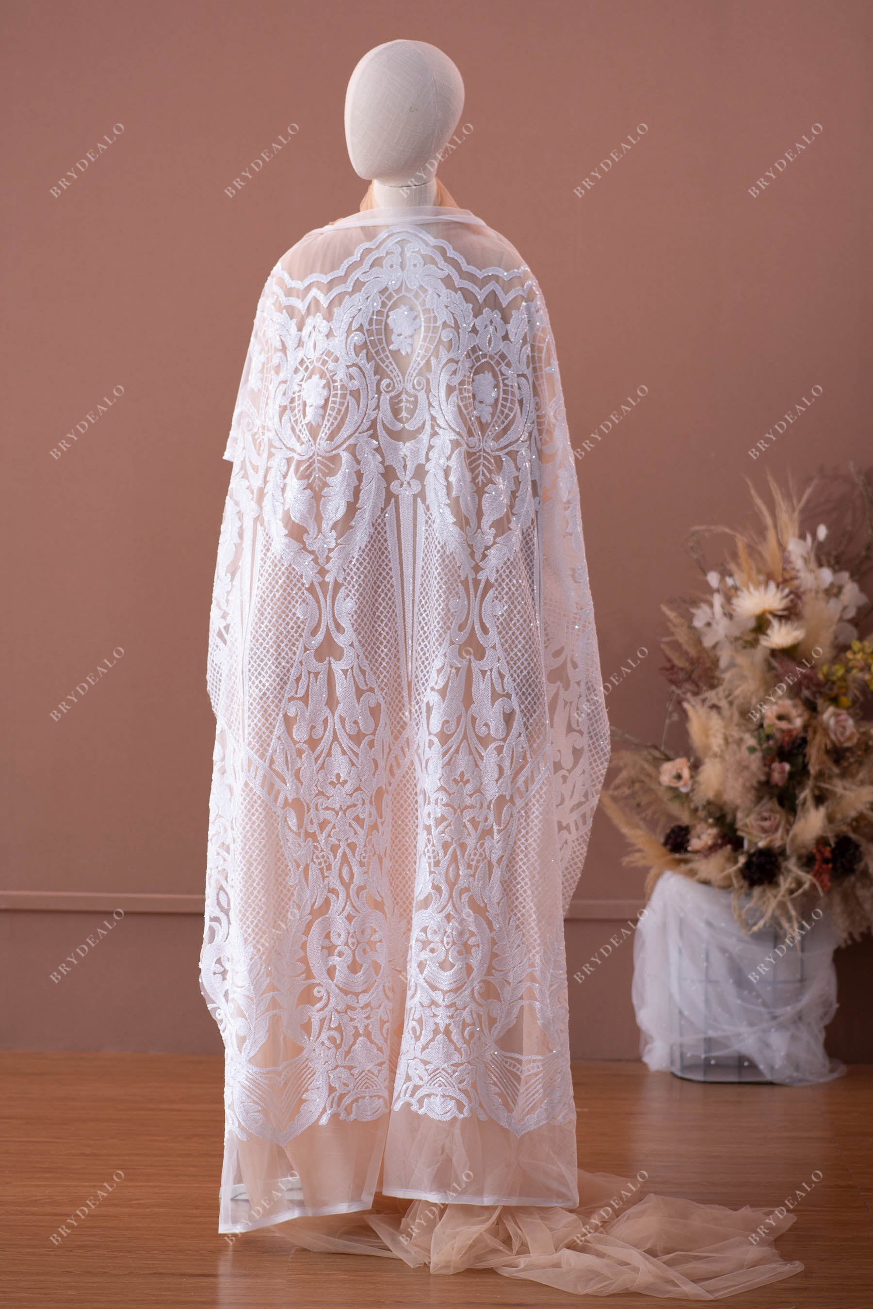 designer patterned shimmery sequined bridal lace fabric