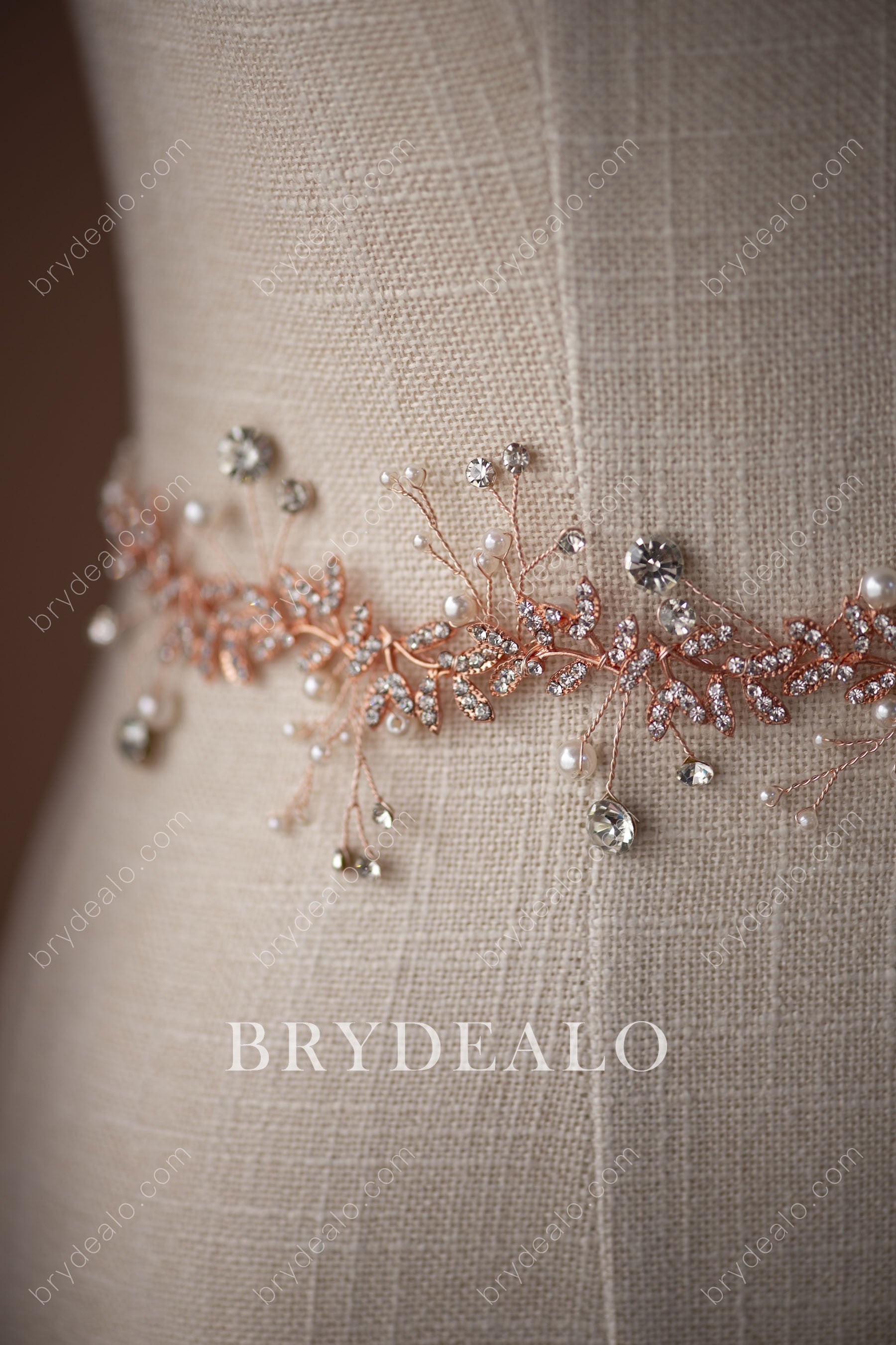 Wholesale Pearls Crystals Rose Gold Bridal Sash