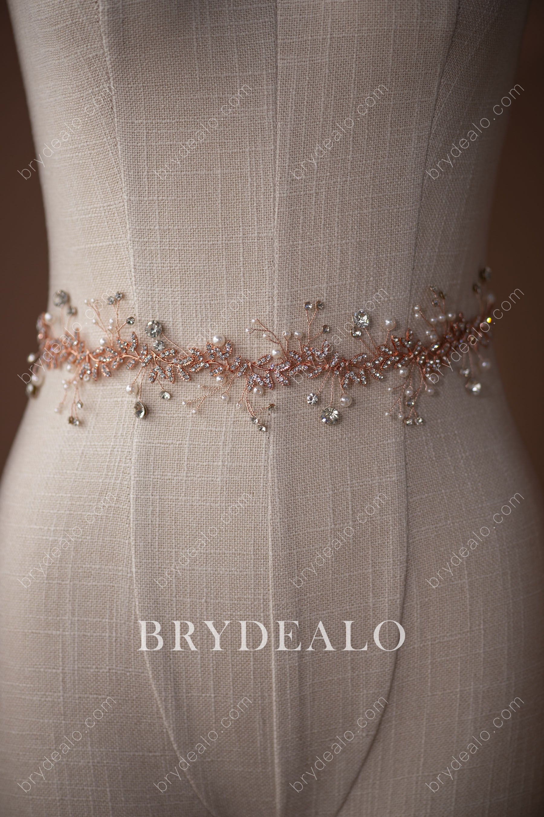 Designer Pearls Crystals Rose Gold Bridal Sash