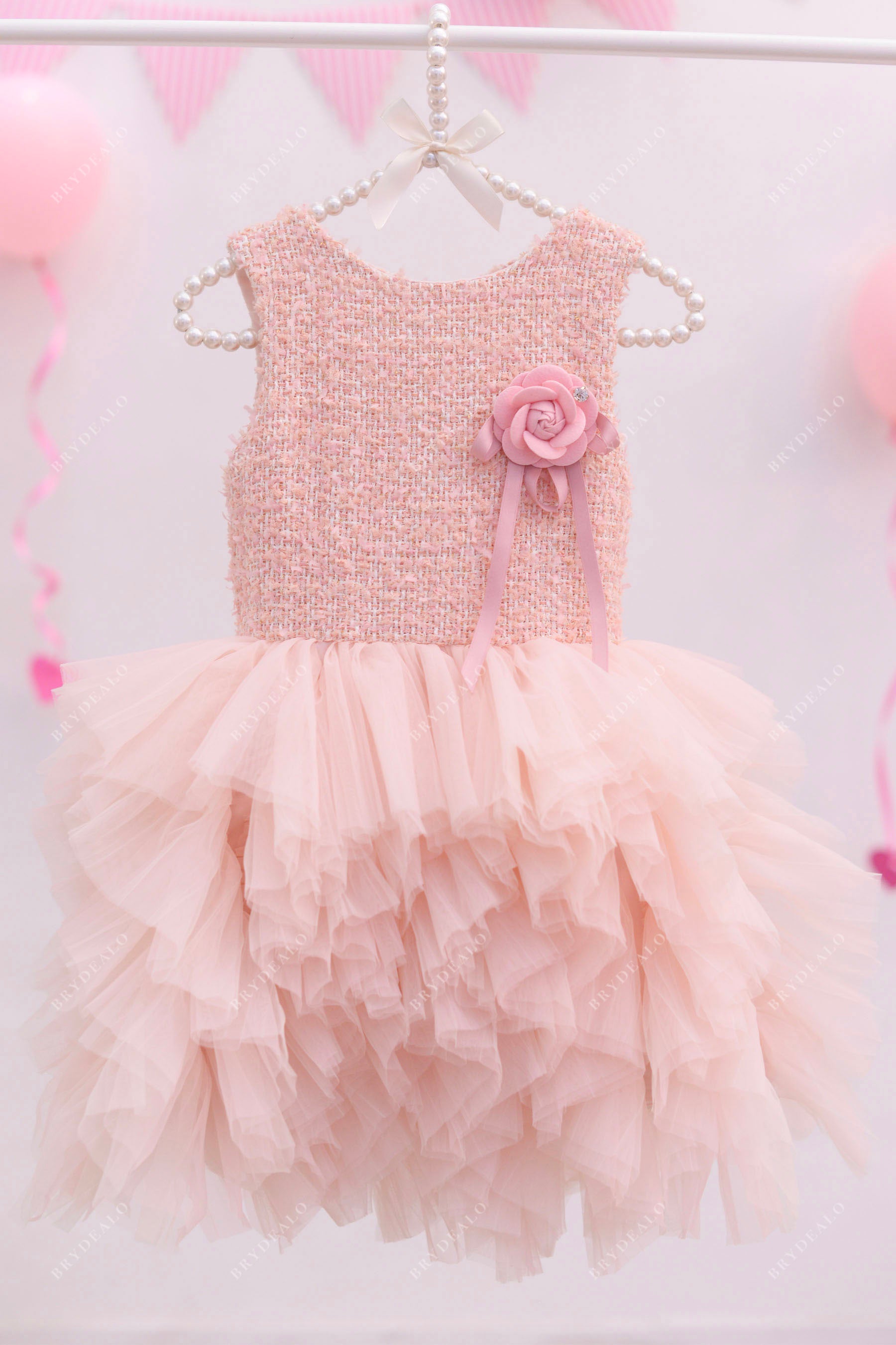 designer tiered A-line knee length kids birthday dress