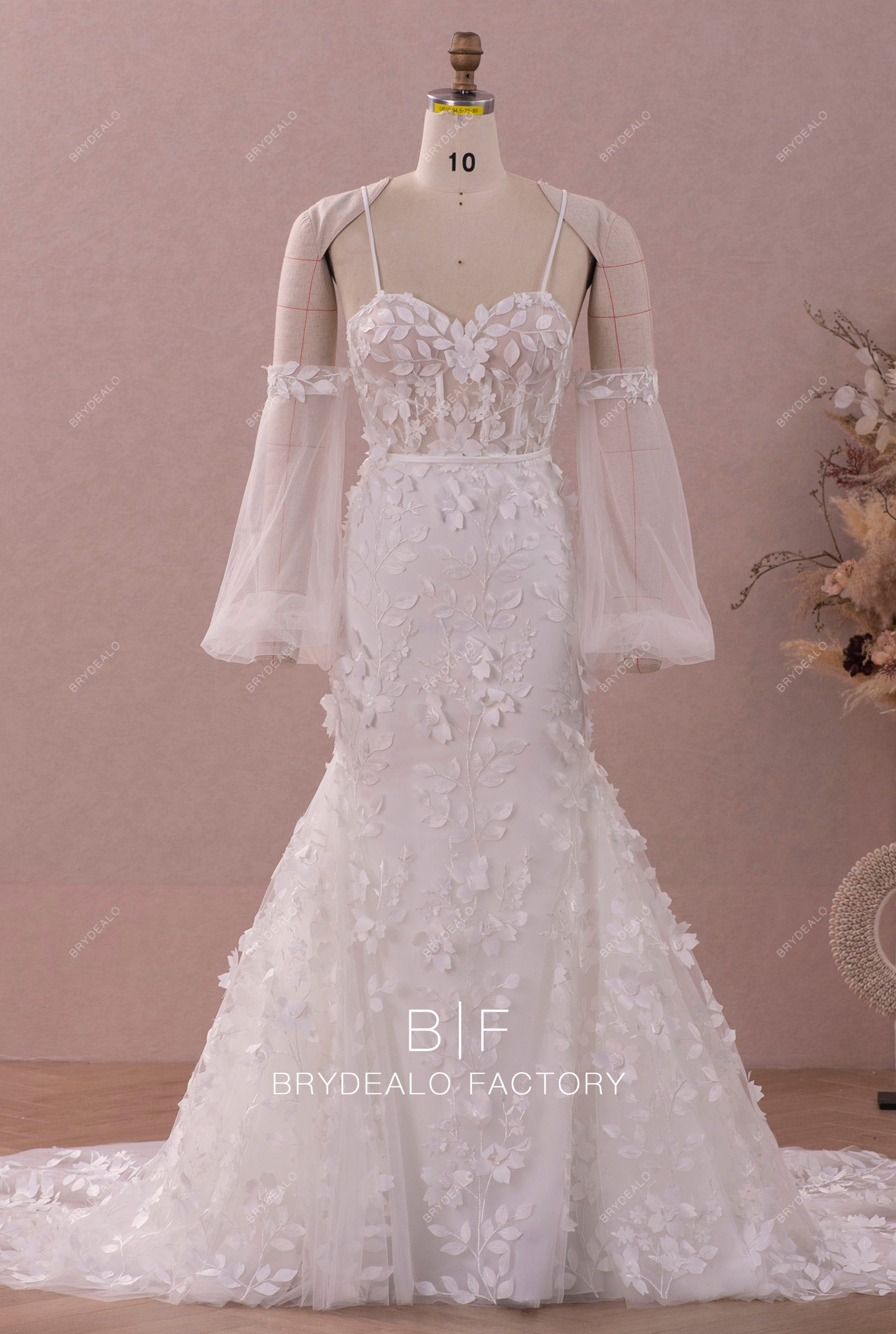 detachable bubble sleeve lace wedding dress
