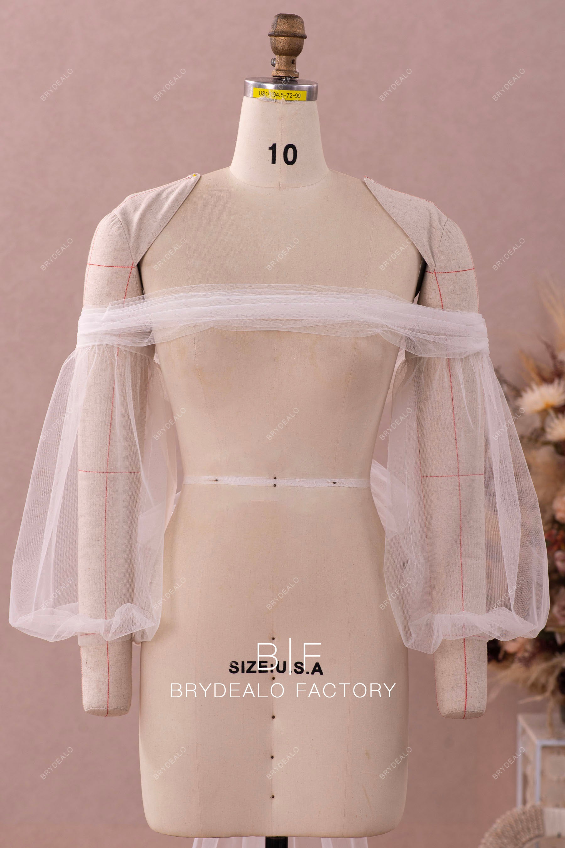 dreamy bridal tulle off shoulder bubble sleeves