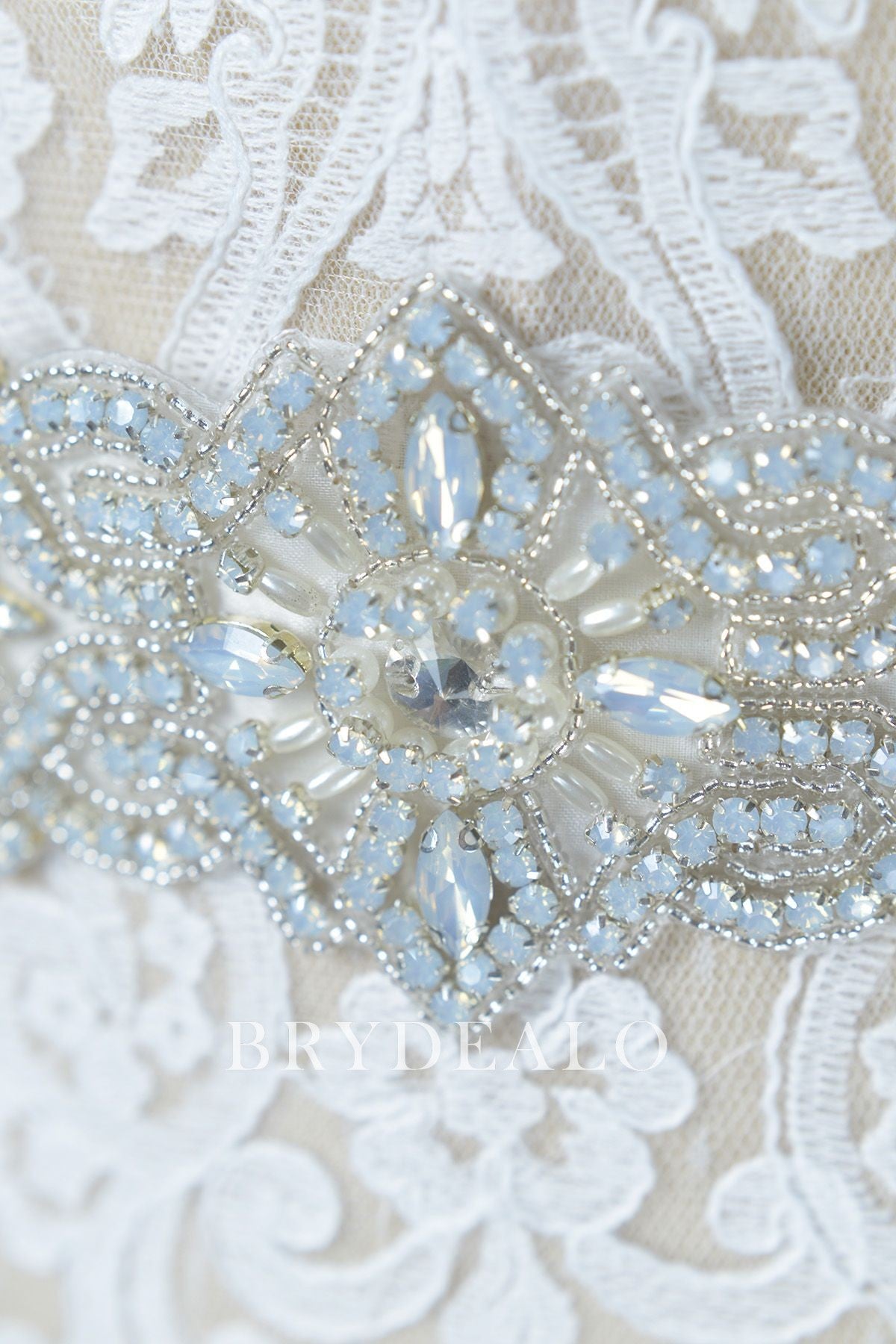 Ice Blue Crystal Shiny Bridal Satin Sash