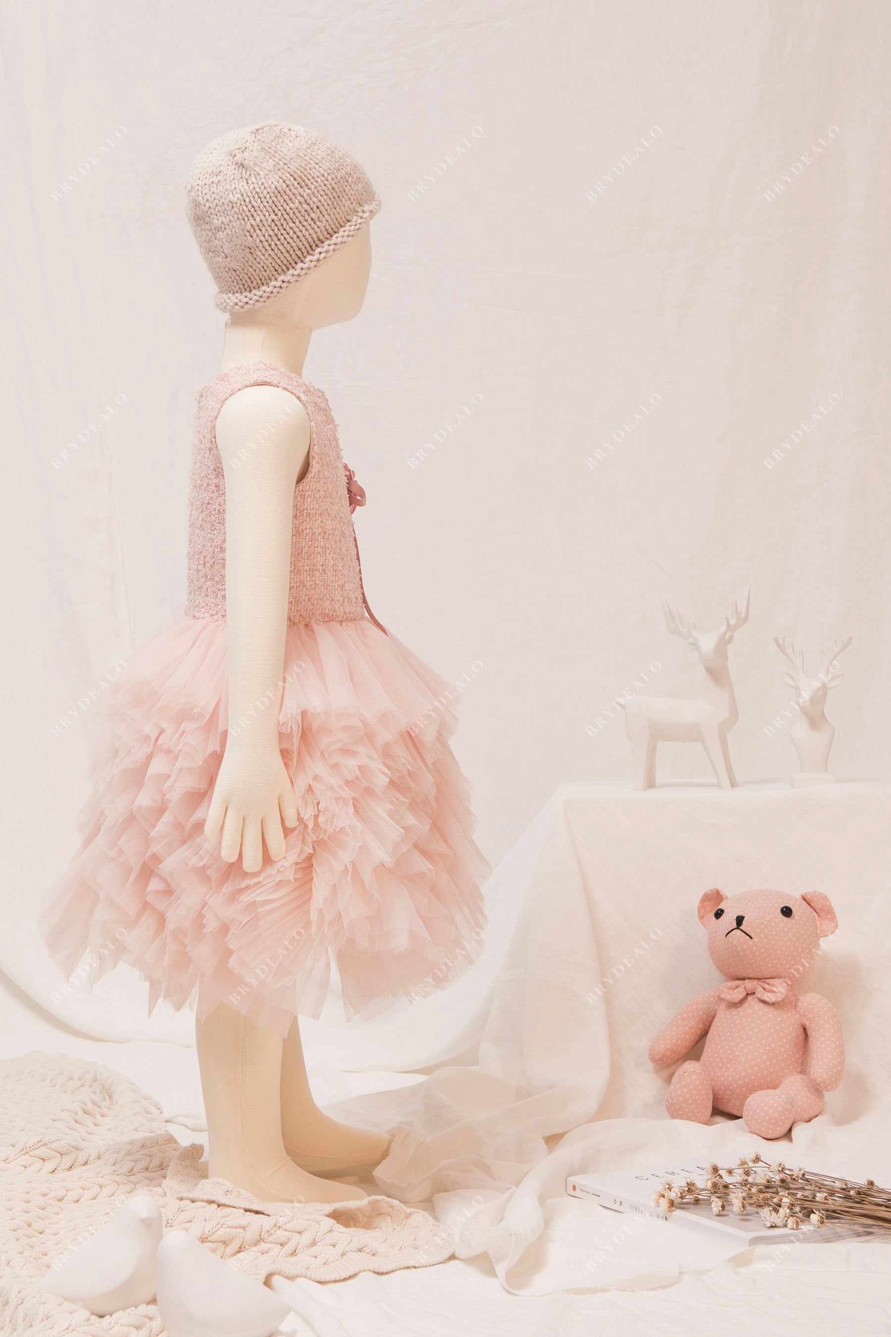 elegant tiered A-line knee length kids birthday dress