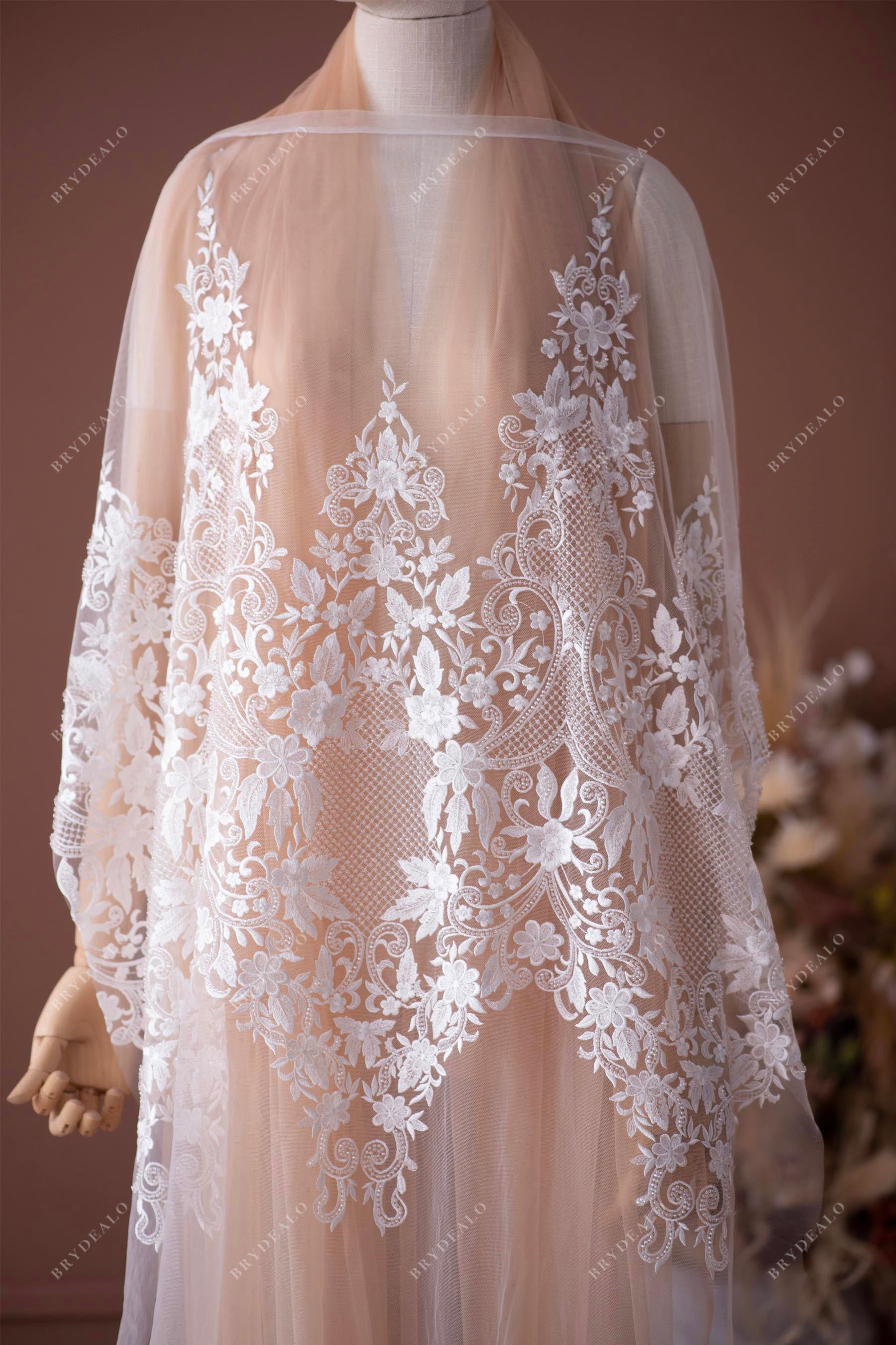 Exquisite Beaded Floral Bridal Lace Fabric for Wholesale Exquisite Beaded Floral Bridal Lace Fabric for Wholesale