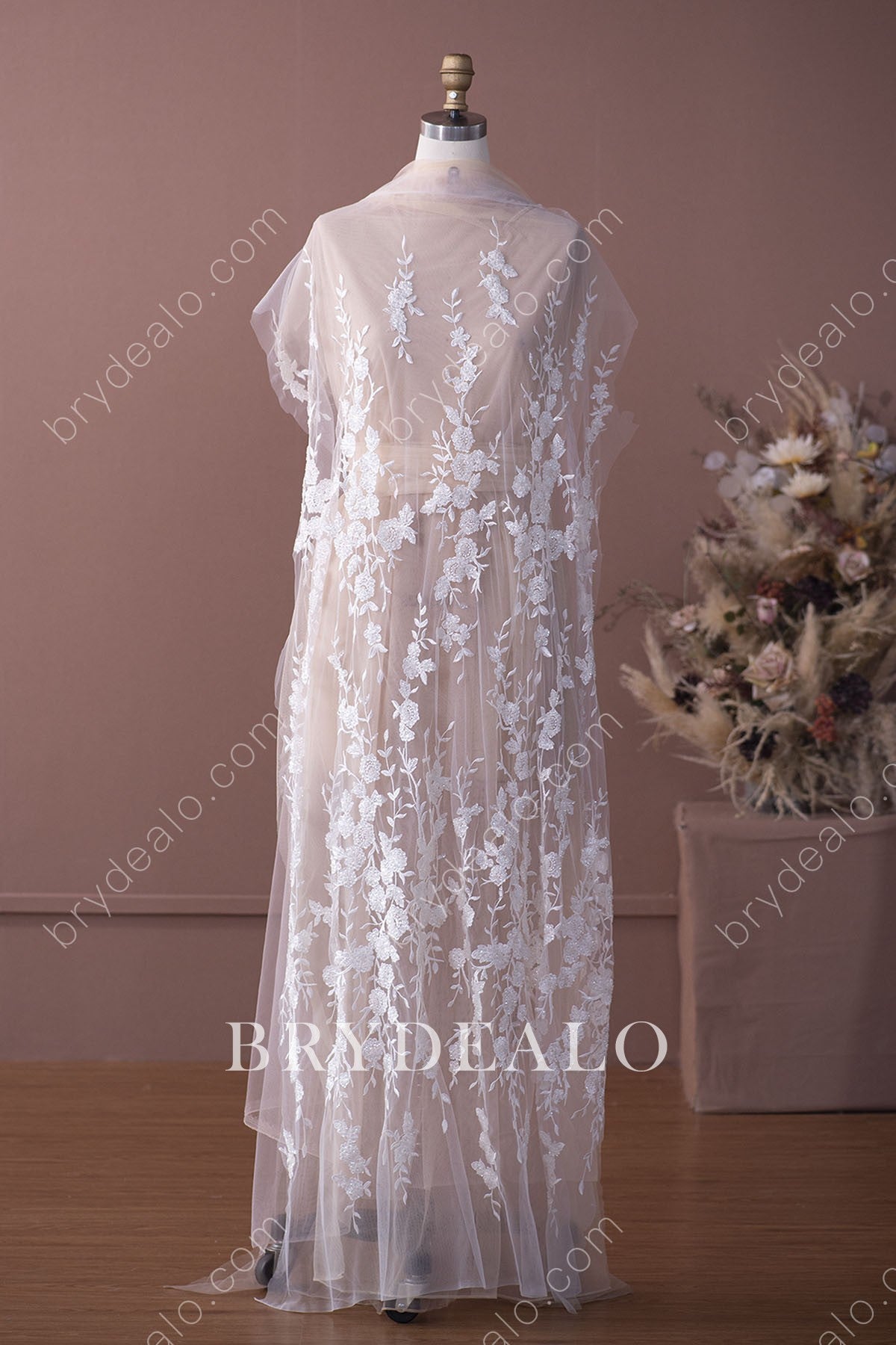 Exquisite Beaded Floral Leafy Bridal Lace Fabric