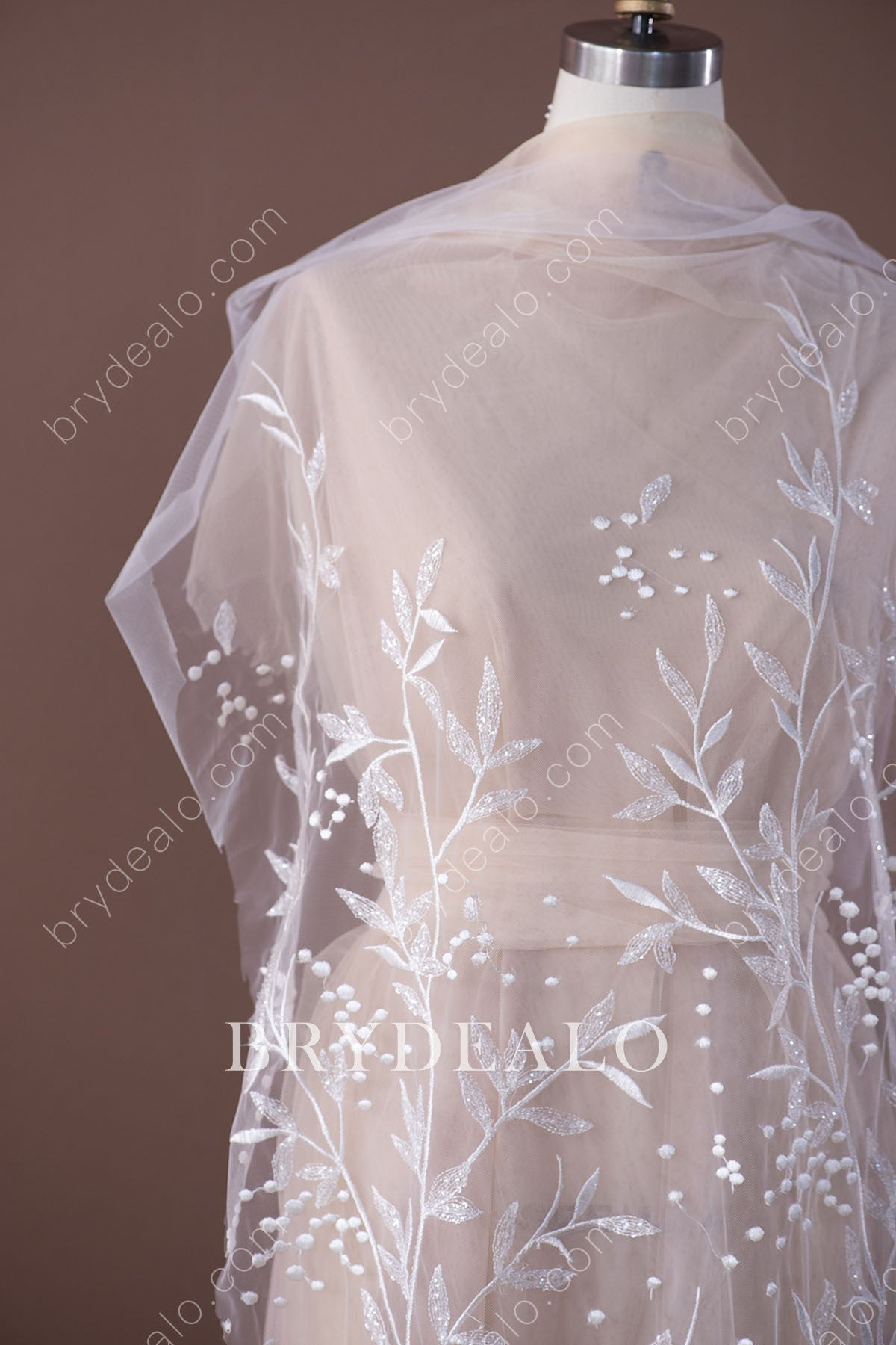 Wholesale Exquisite Branch Glitter Leafy Lace Fabric