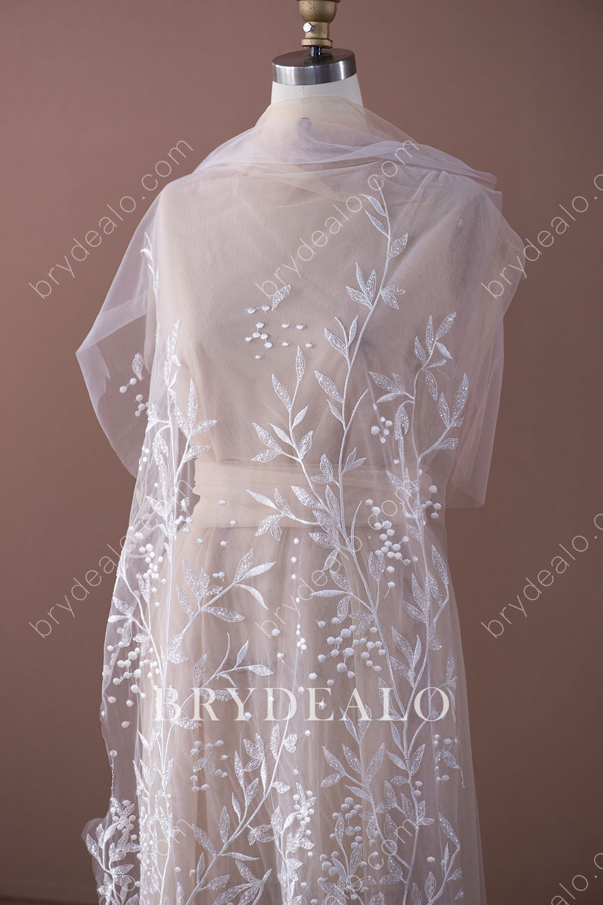 Exquisite Branch Glitter Leafy Lace Fabric for Wholesale