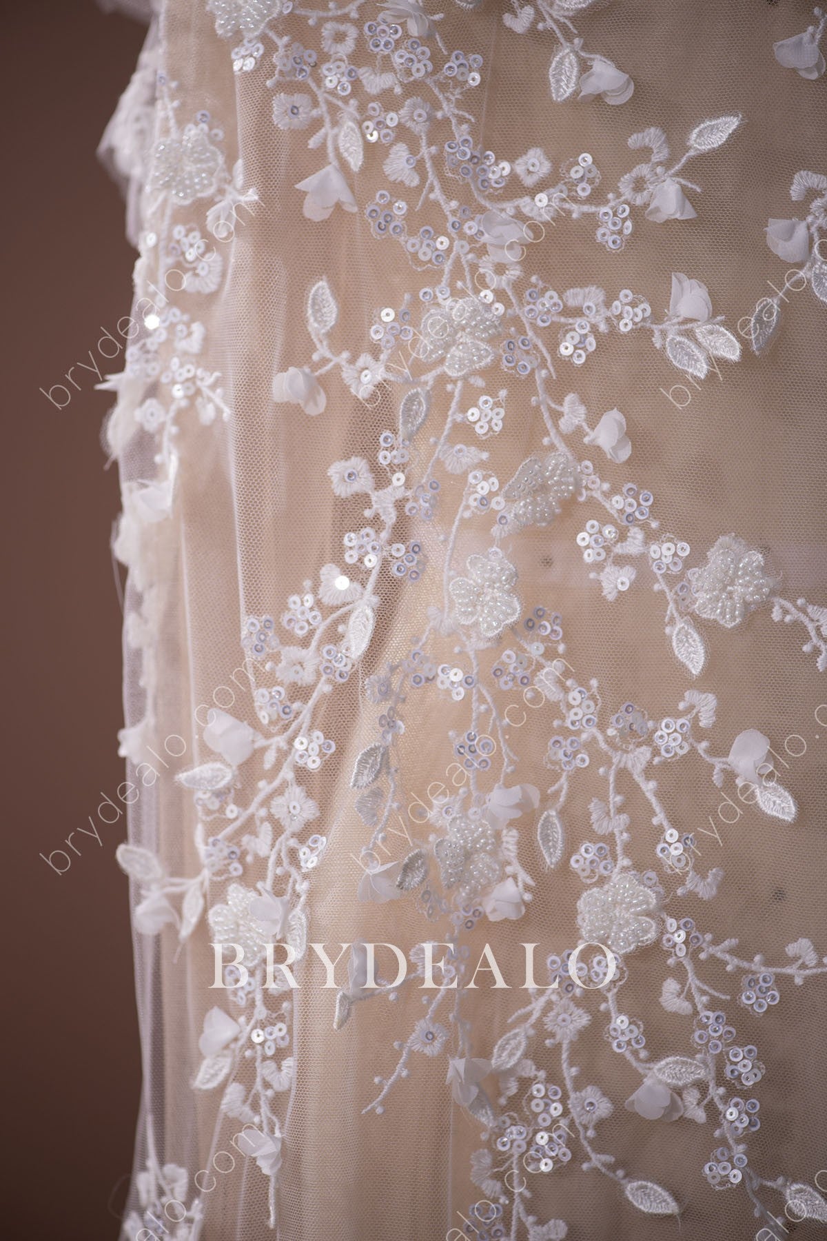 Exquisite Sequin Pearls Bridal Lace Fabric for Wholesale