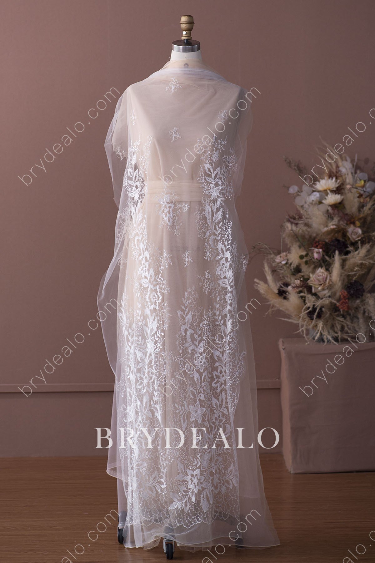 Exquisite Sequined Floral Leafy Lace Fabric