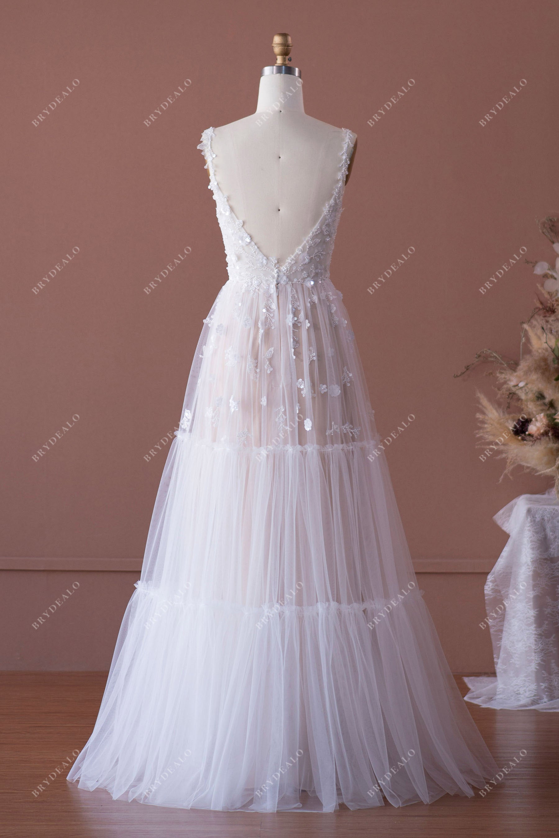 Fairy Flower Lace Layered A-line Wedding Dress Sample