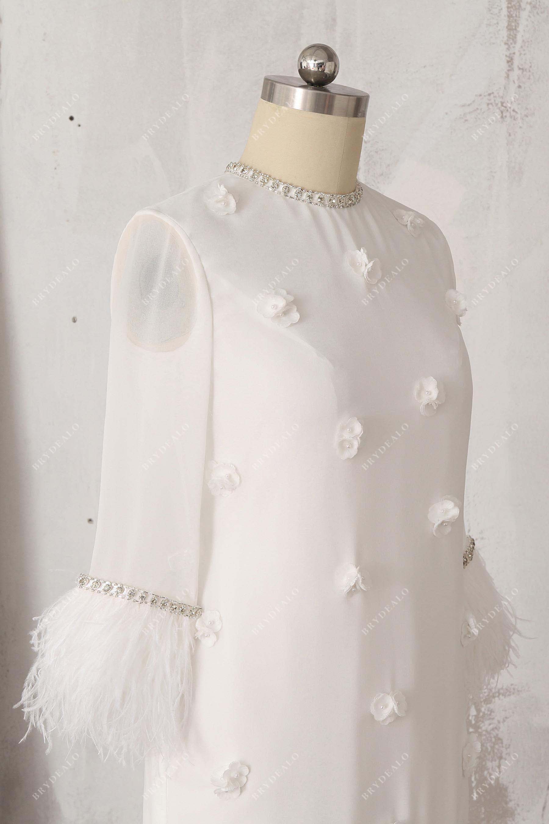 feather sheer sleeves chiffon dress