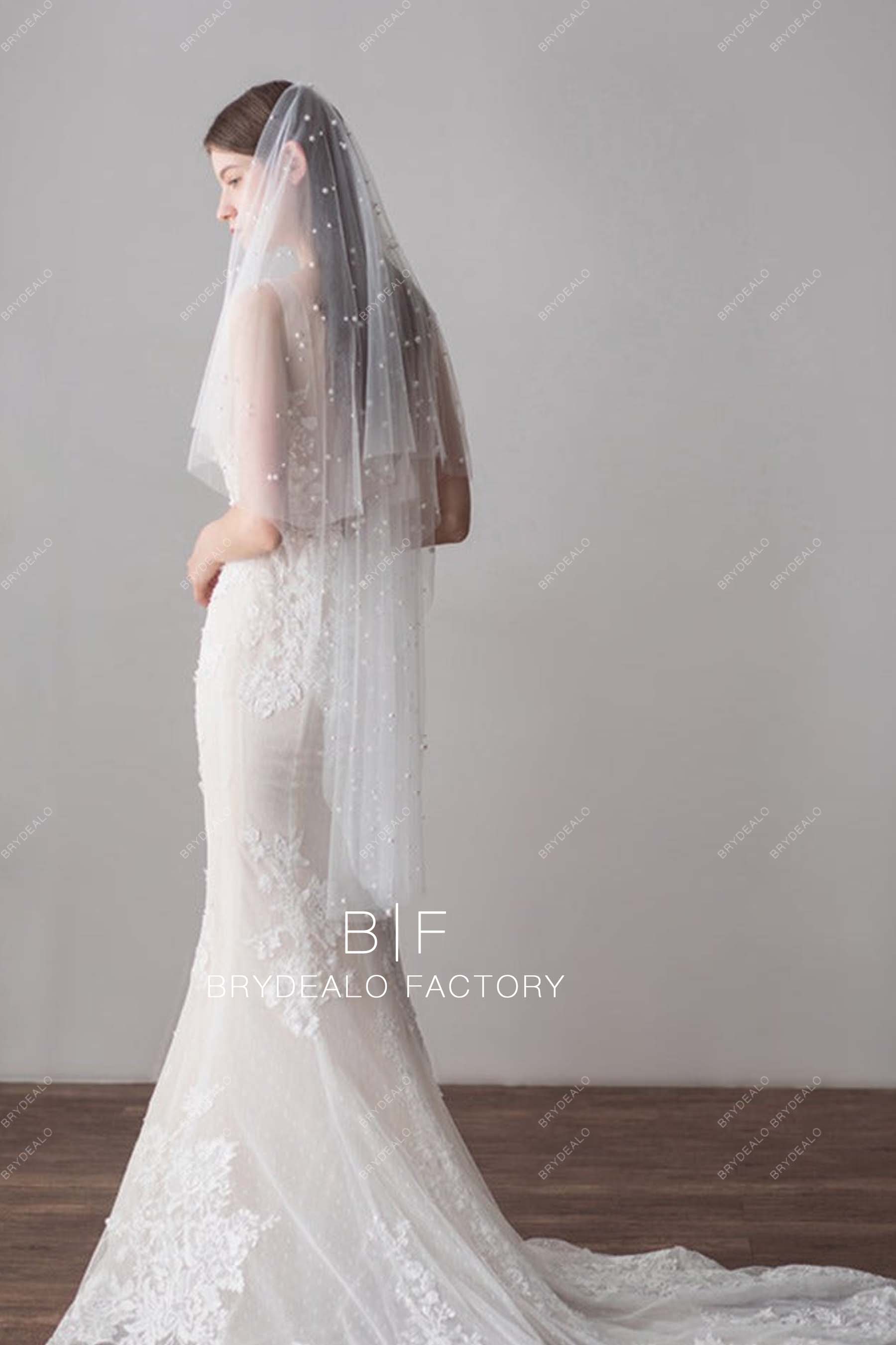 Fingertip Length Veil Wholesale Pearls Cascading Bridal Veil
