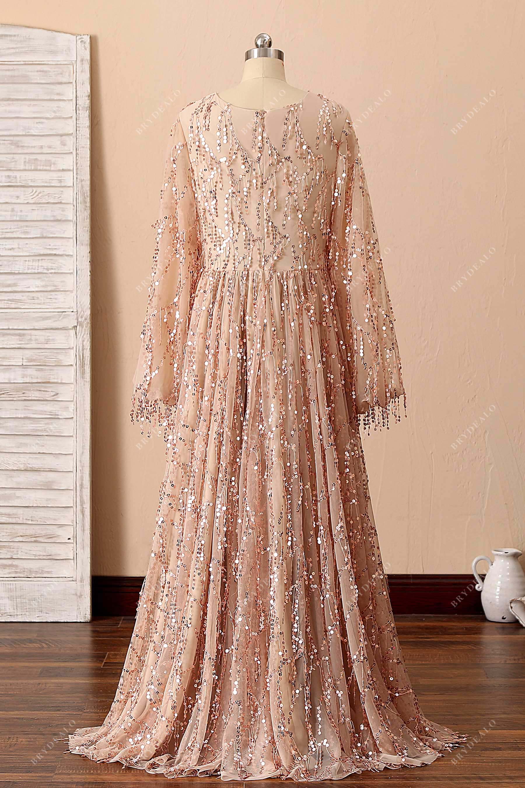 floor length A-line champagne tassels prom gown