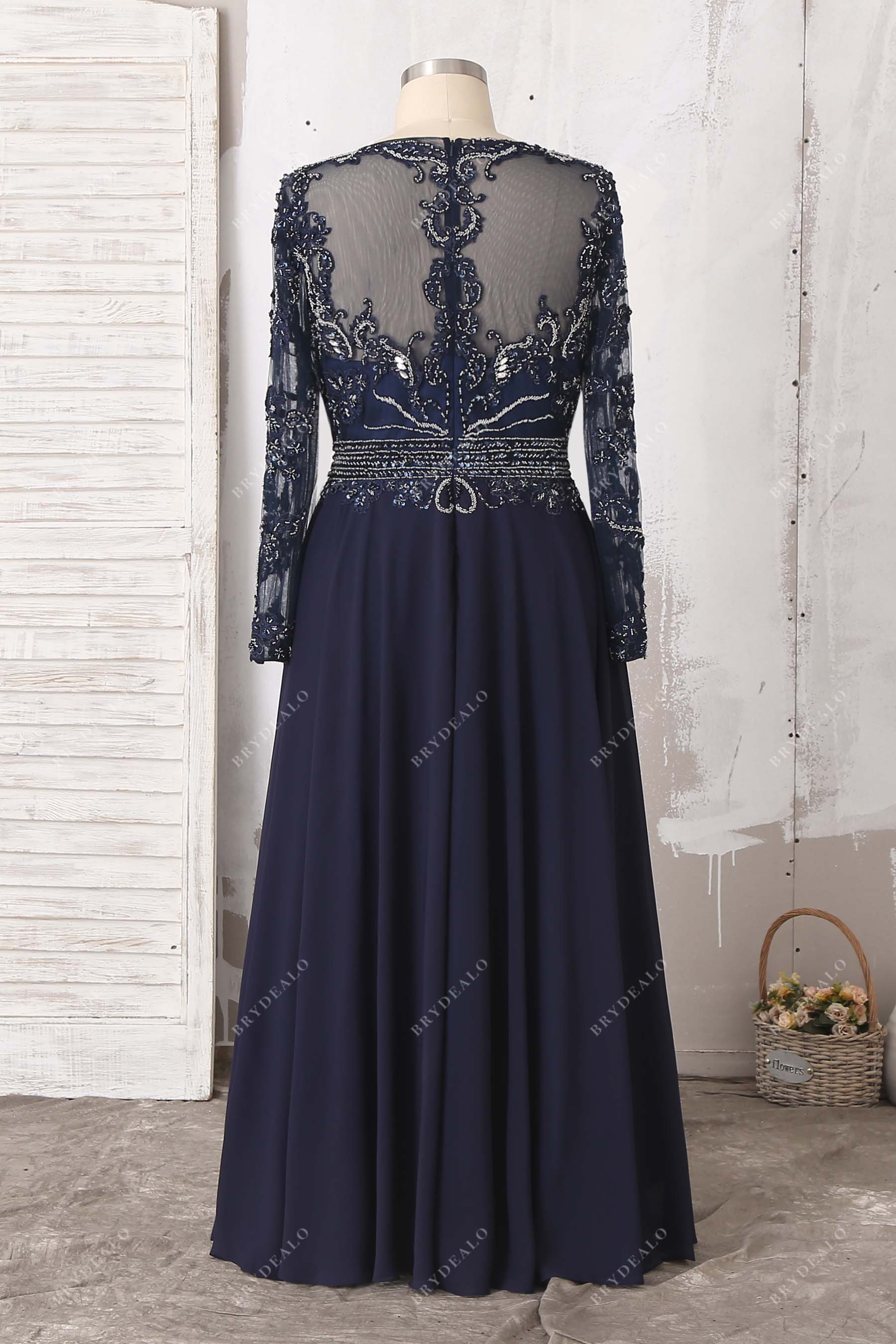 floor length illusion back A-line prom dress