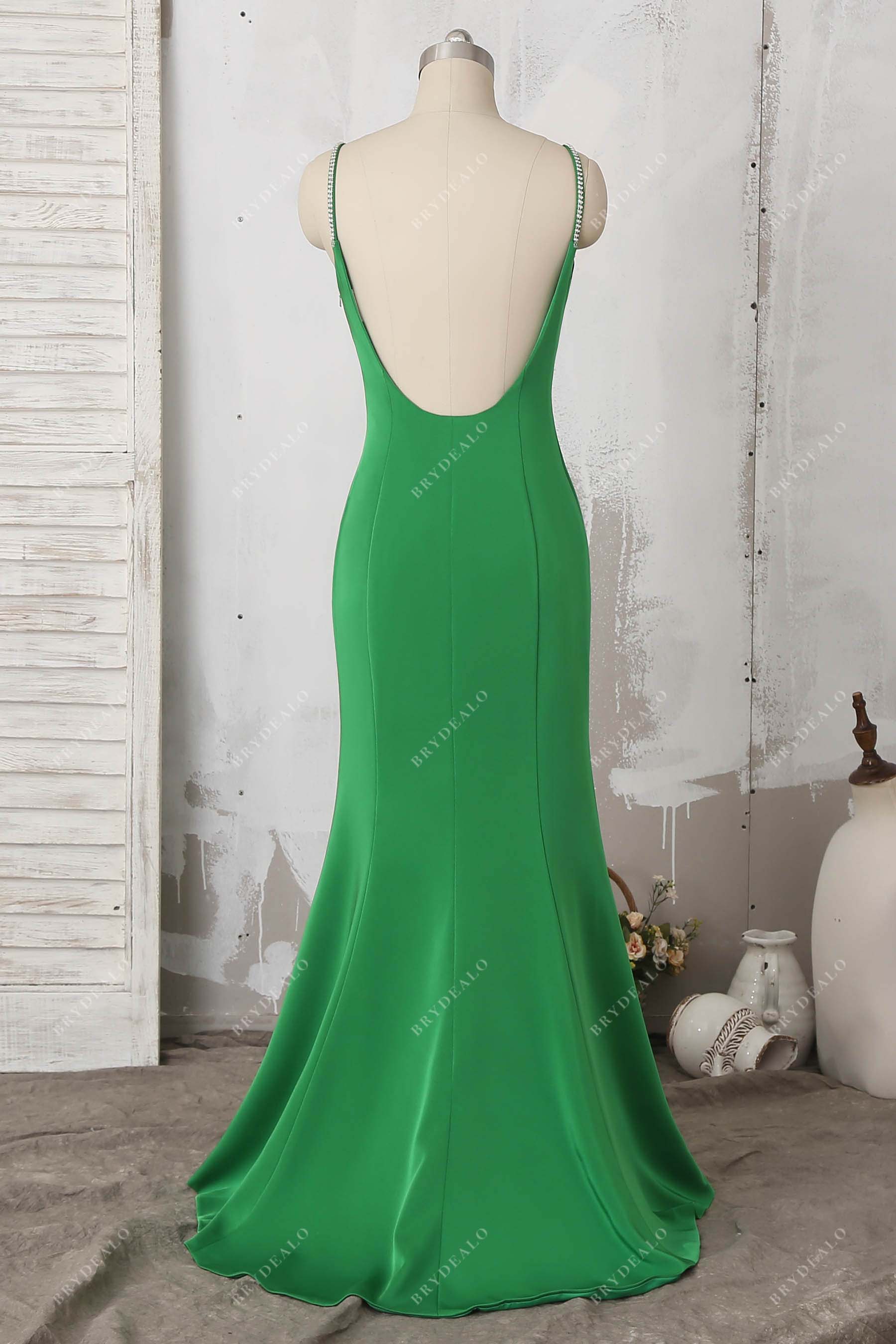 floor length mermaid open back prom dress
