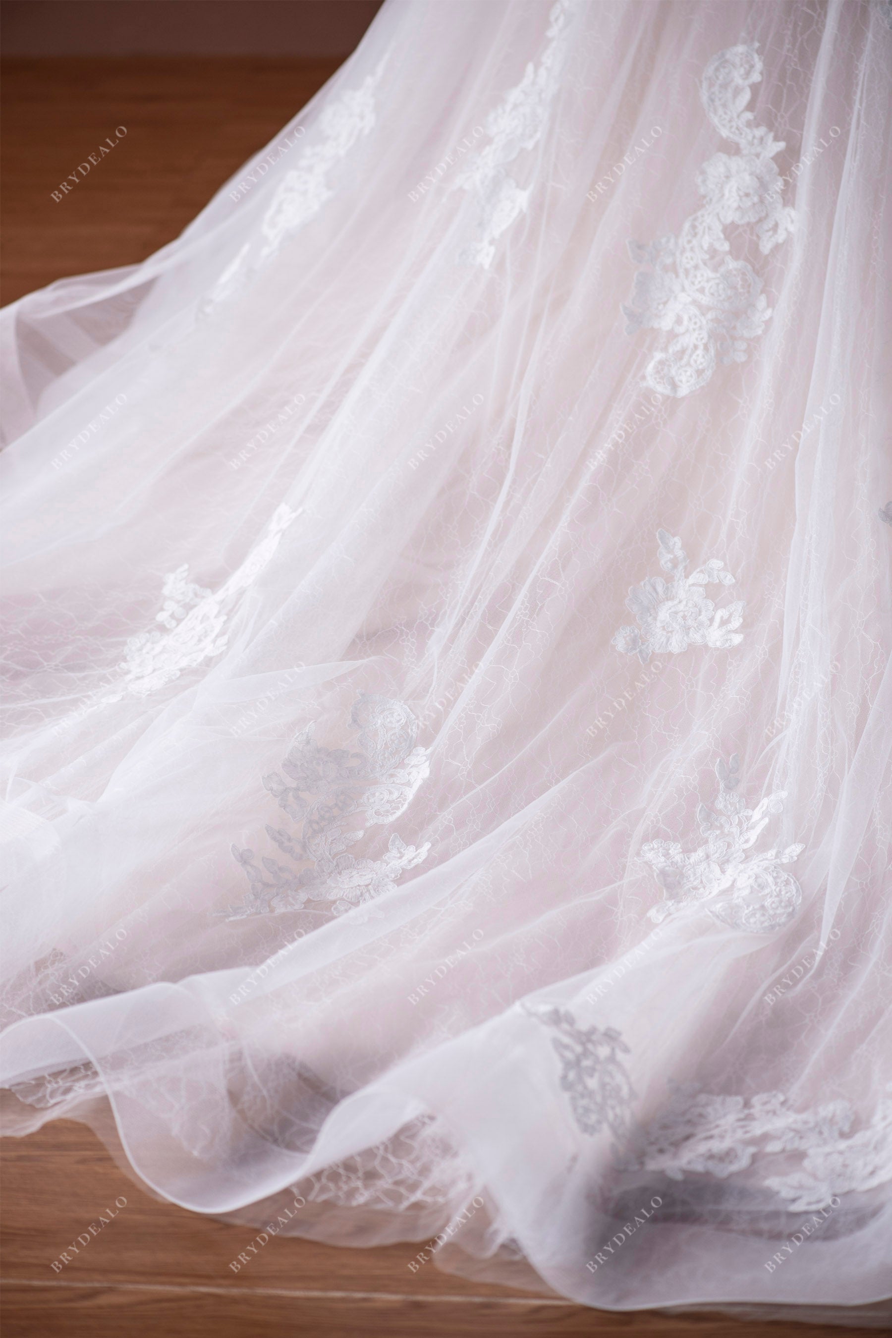 flower lace off shoulder horsehair hem ballgown wedding dress