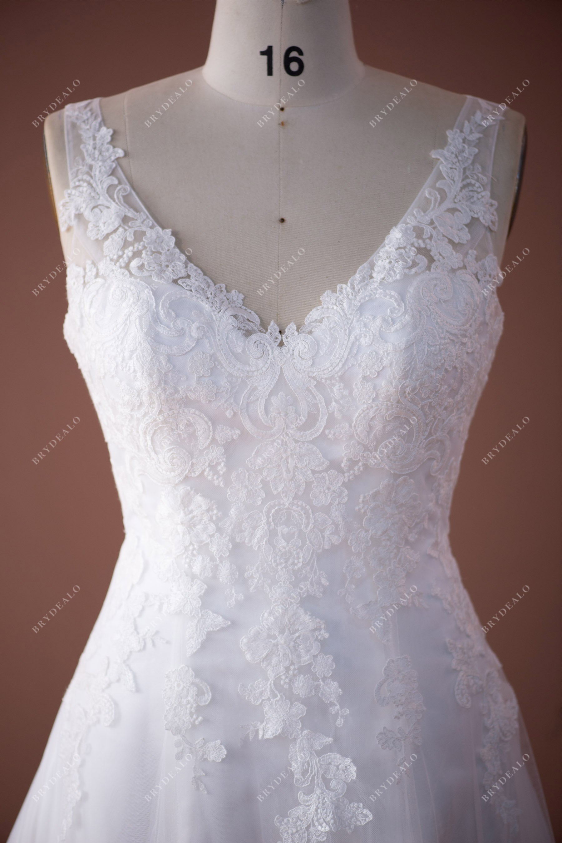 V-neck lace bridal gown