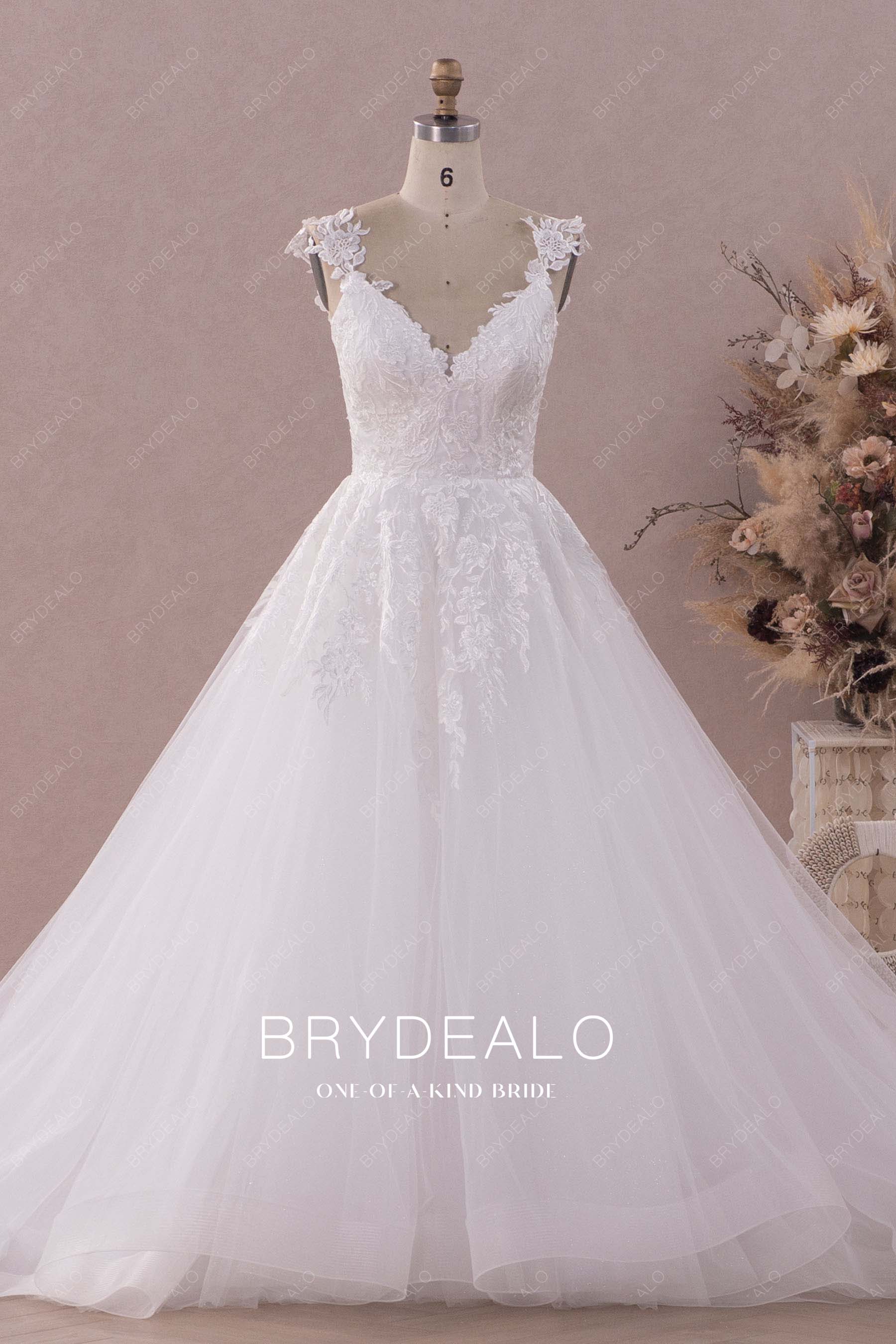 flower lace straps wedding ballgown