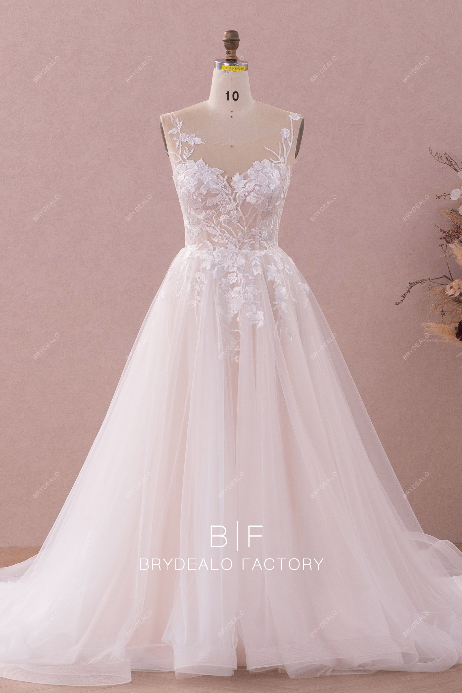 flower lace tulle Aline wedding dress