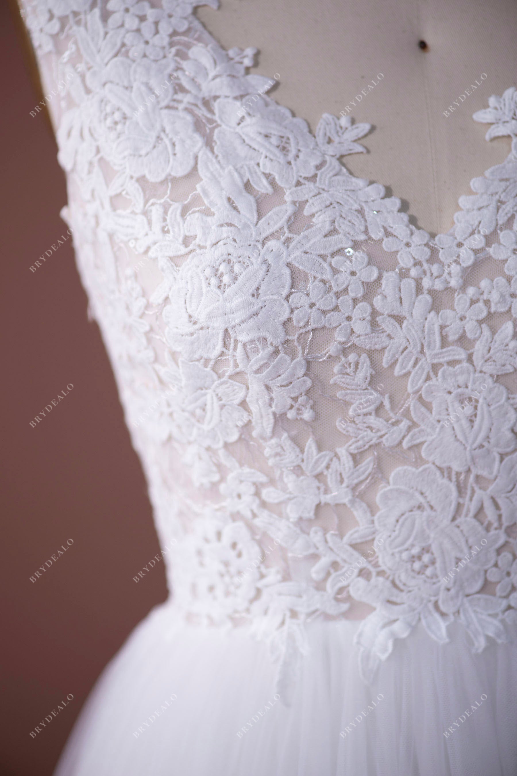 Flower Lace Tulle A-line Wedding Dress