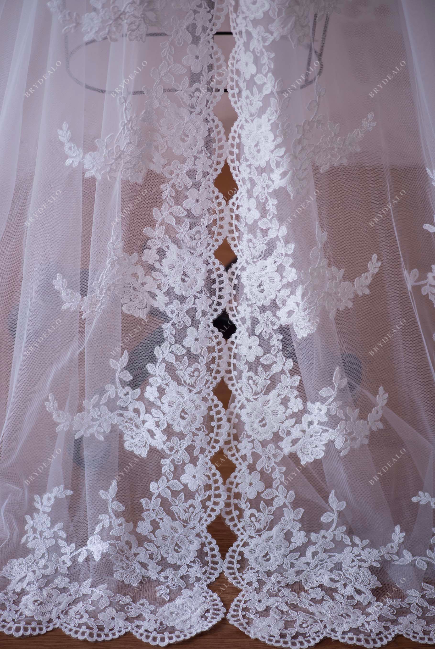 flower lace tulle long bridal overskirt with sash closure