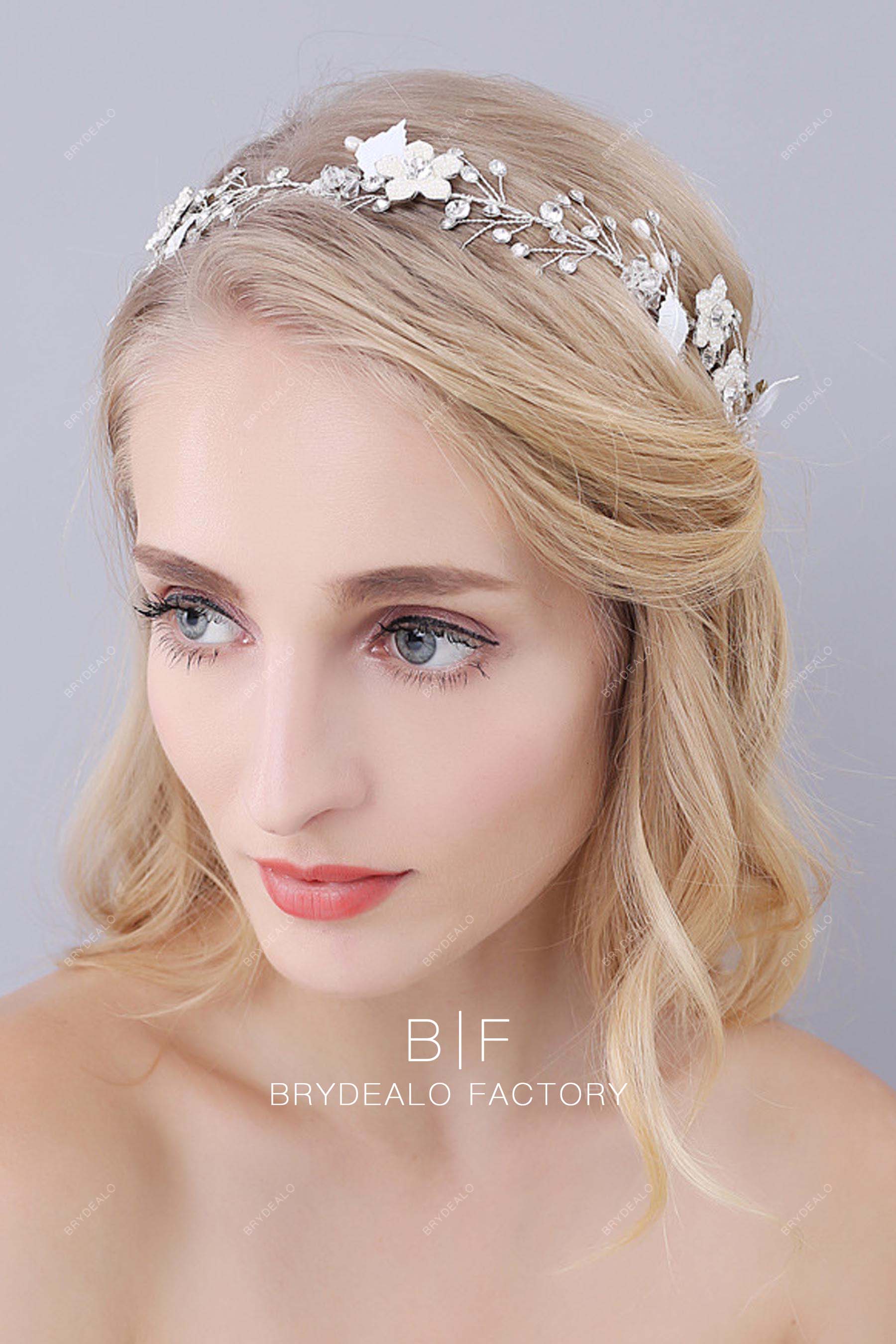 Stylish Rhinestone Silver Vines Beaded Flower Leaf Bridal Headpiece