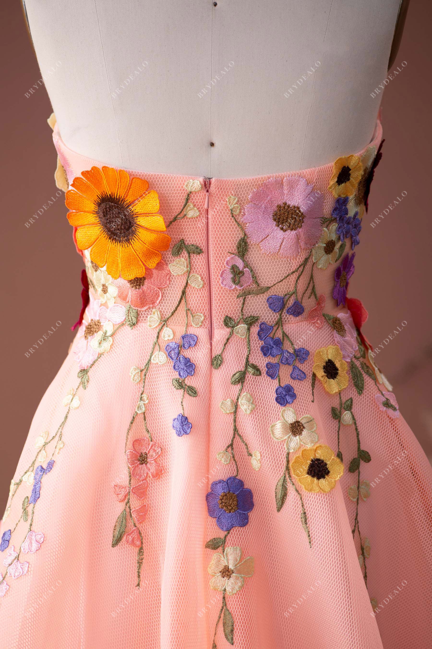 Peach Pink Flower Sweetheart A-line Prom Formal Dress
